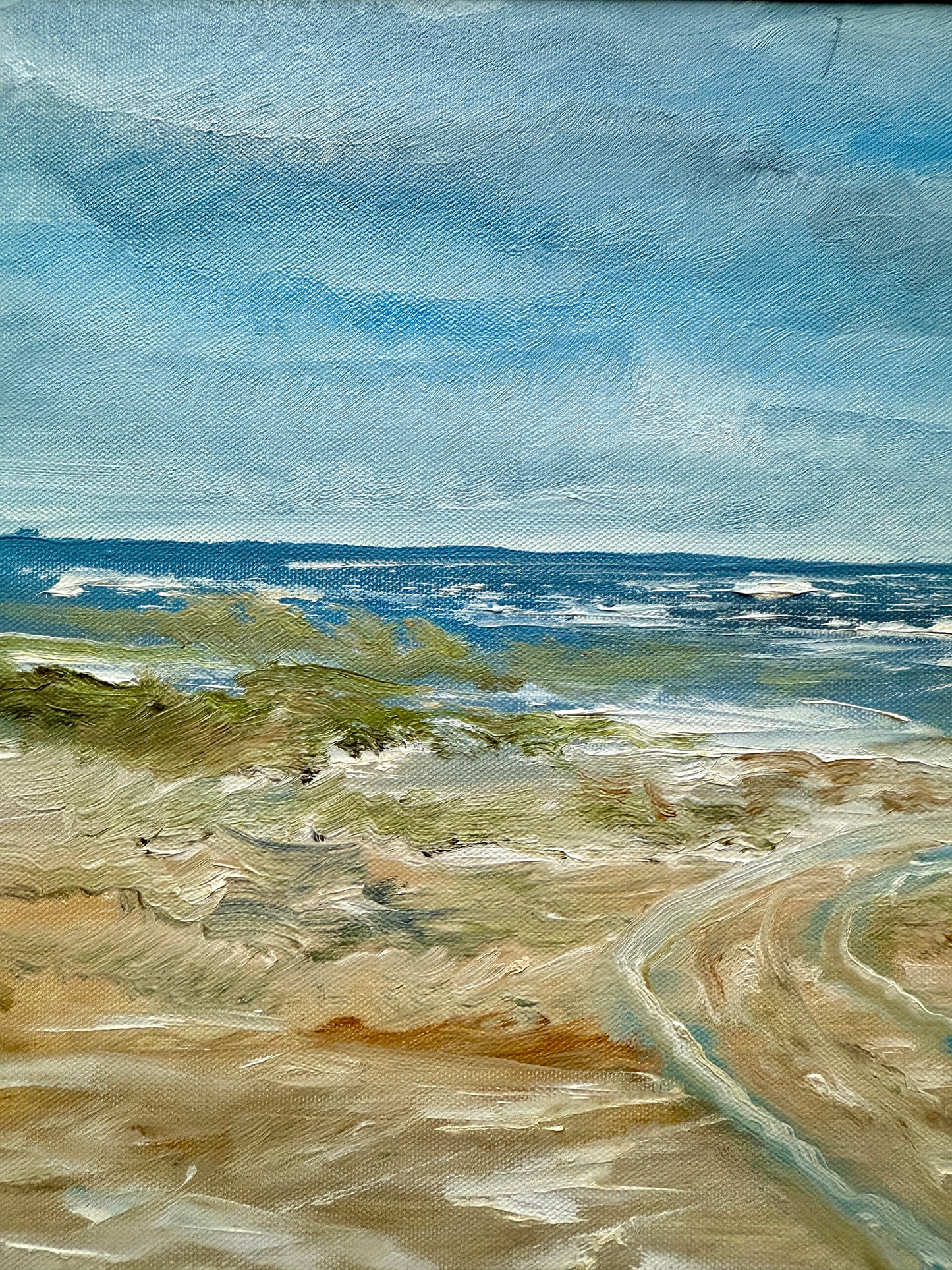 Vintage Impressionist Beach Seascape Oil Painting in Gold Frame