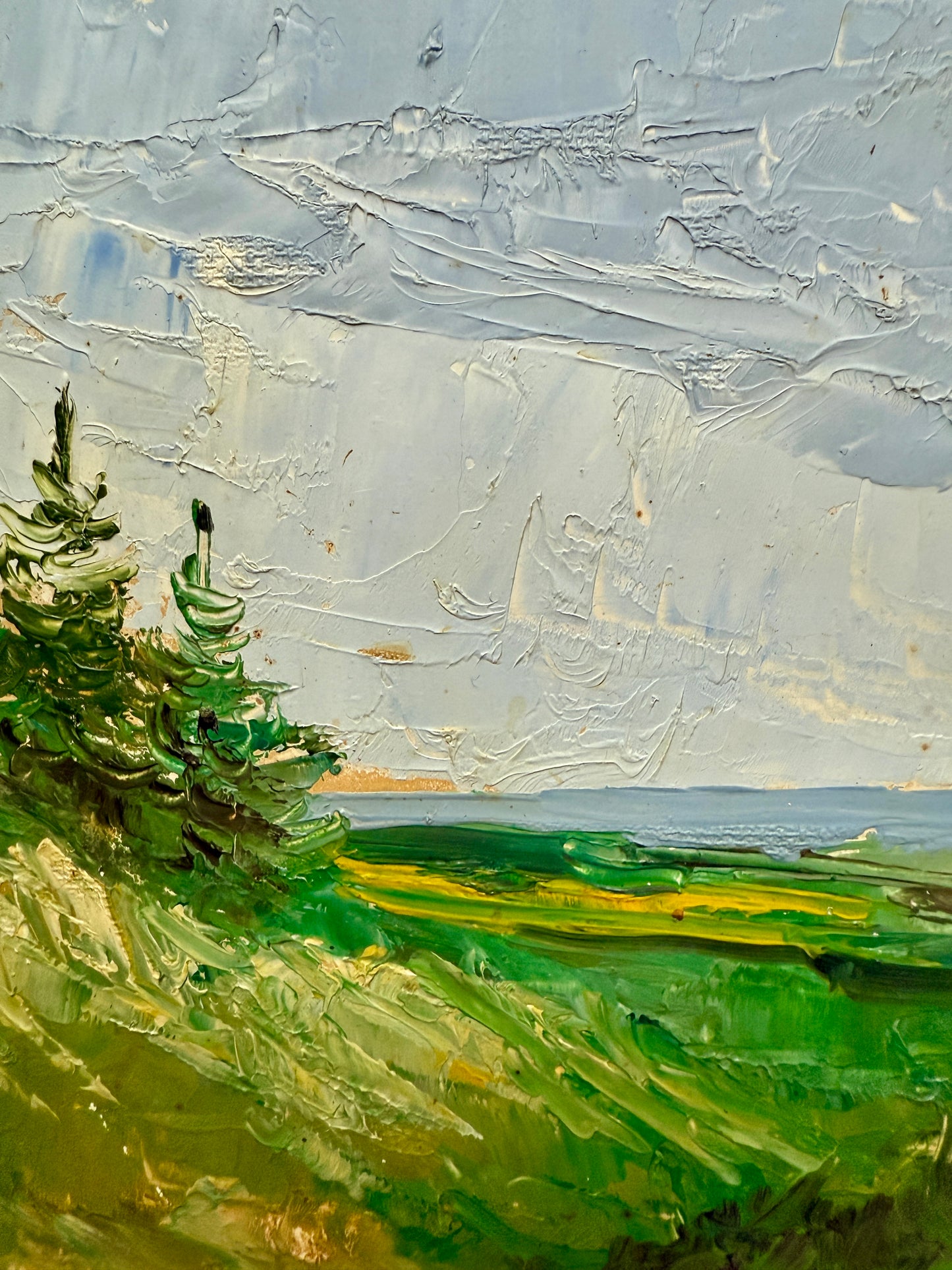 Vintage Expressionist Blue Green Landscape with Cows in Gold Frames