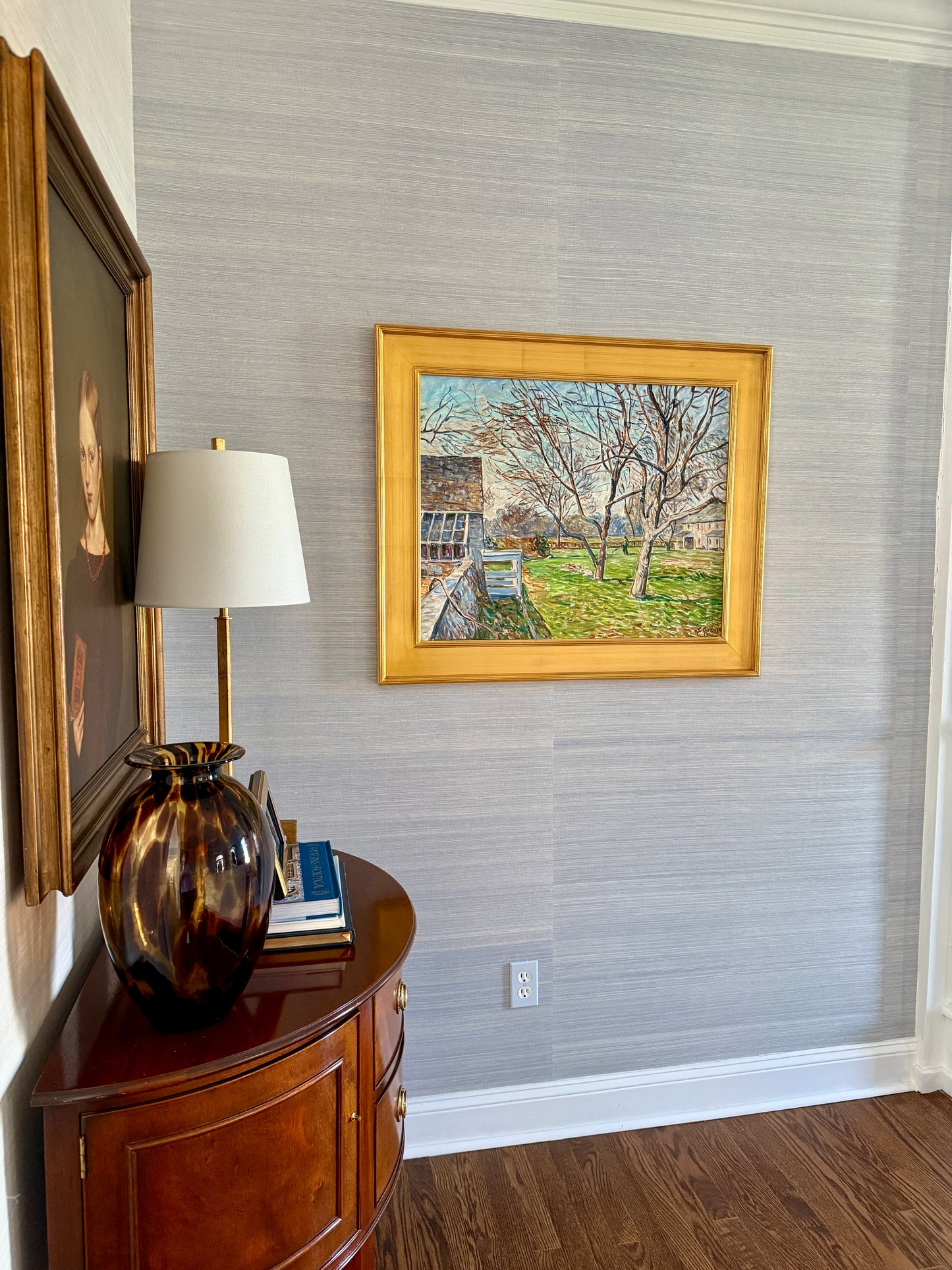 Edmund Jordan March Landscape at Hope Lodge Montgomery County Pennsylvania Oil Painting in Gold Frame
