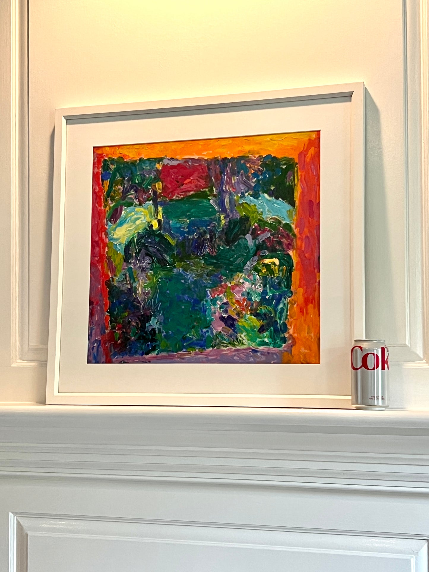 Colorful Abstract Landscape Painting in White Frame
