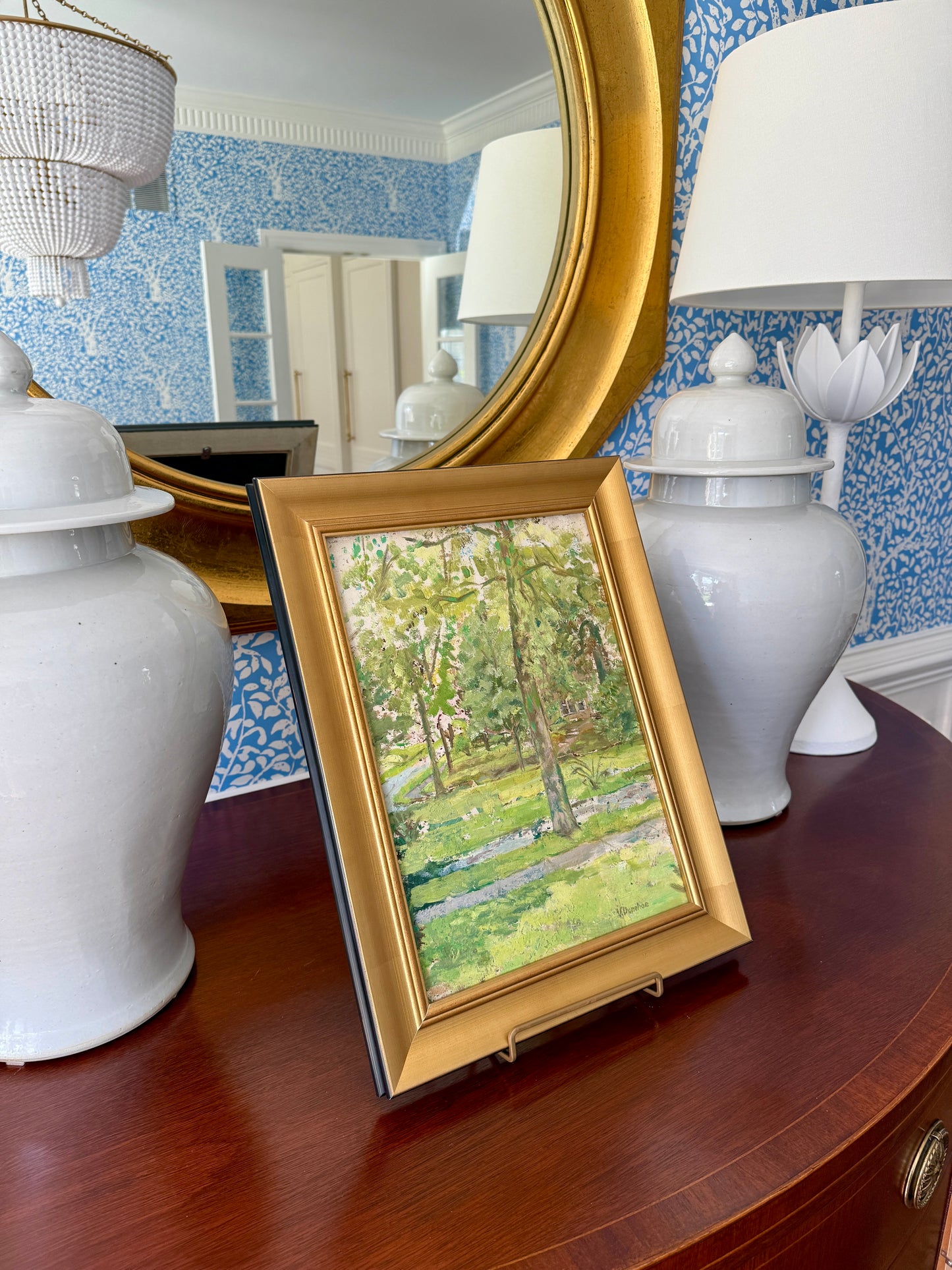 Victoria Donohue Narbrook Park Pennsylvania Landscape and Stone House Oil Painting in Gold Frame