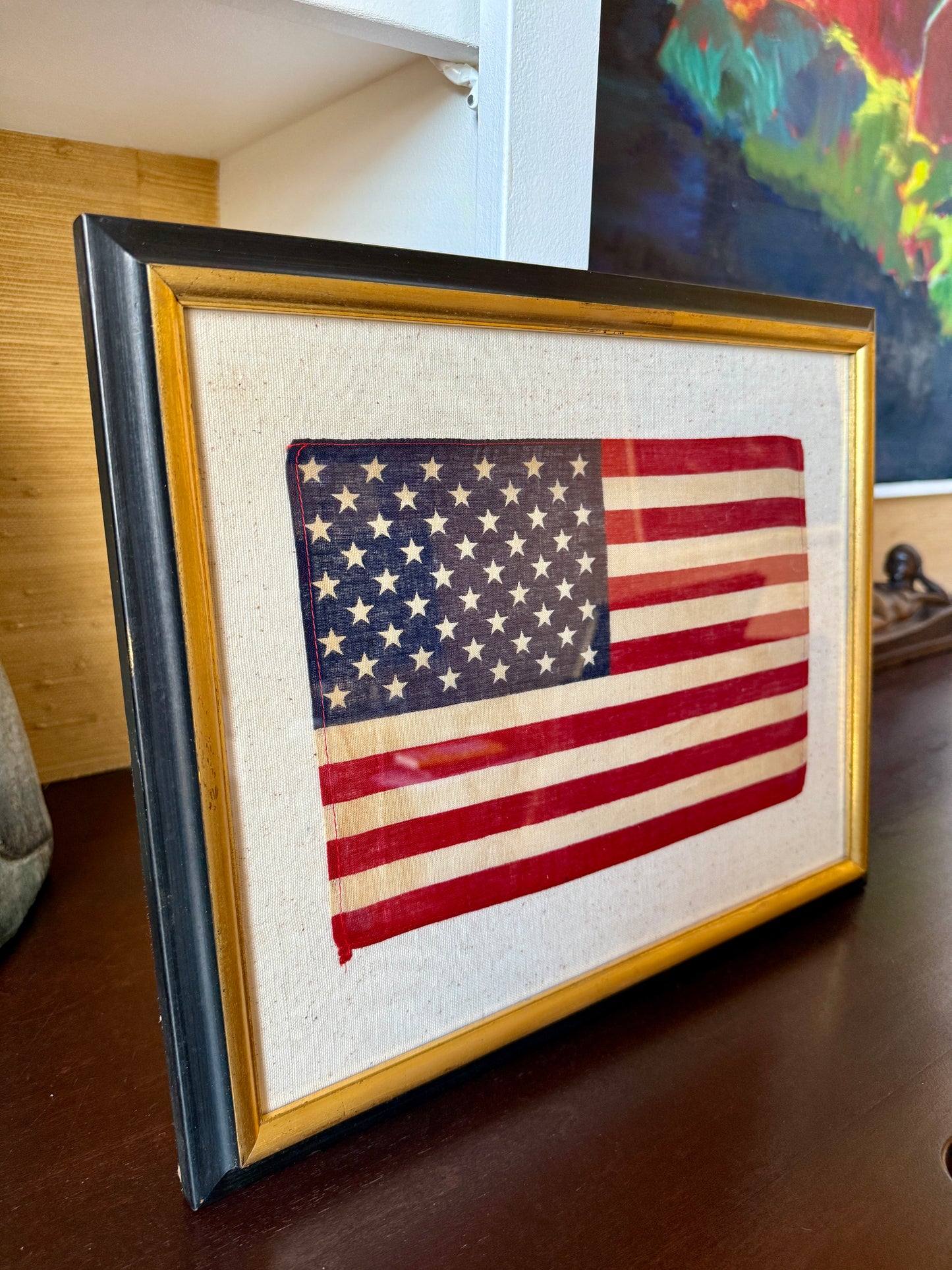Vintage 50 Star American Flag on Duck Cloth in Black and Gold Frame
