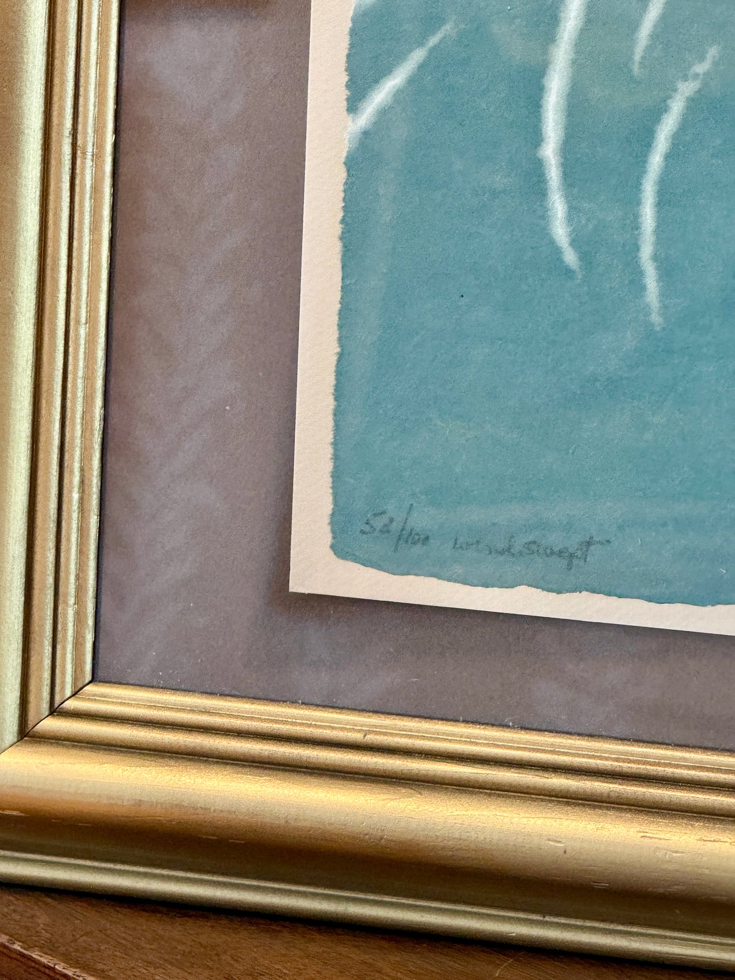 Richard Kemble Wind Swept Nantucket Coast Woodcut in Gold Frame