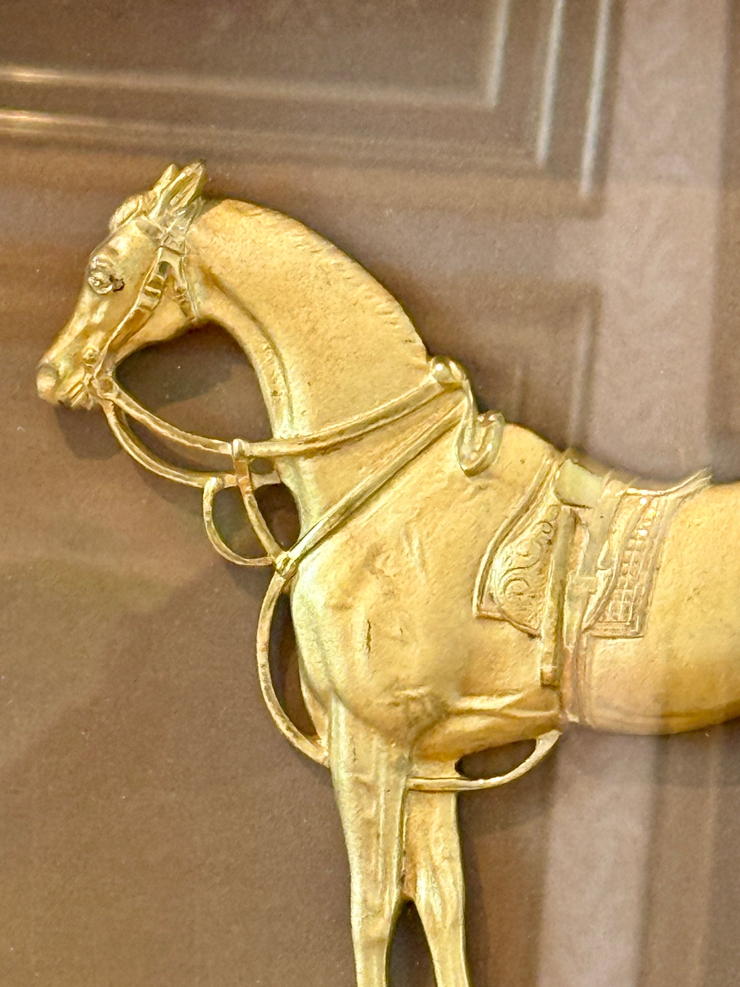 19th Century Antique English Gilt Bronze Ormolu Equine Horse Relief Portrait in Gold Shadowbox