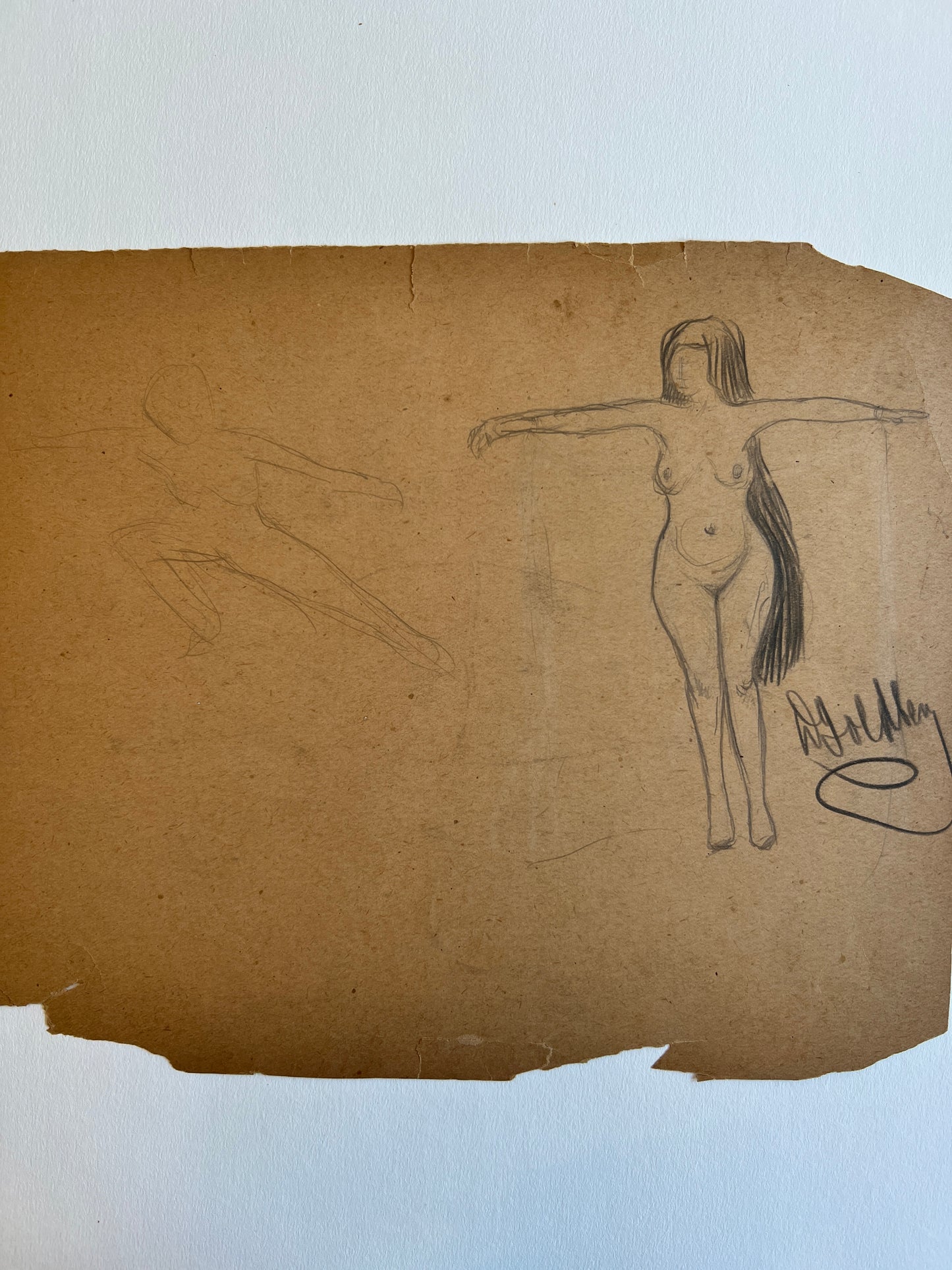 1920s Art Deco "Don't I Look Pretty?" Woman at Beach Portrait Drawing in Gold Frame