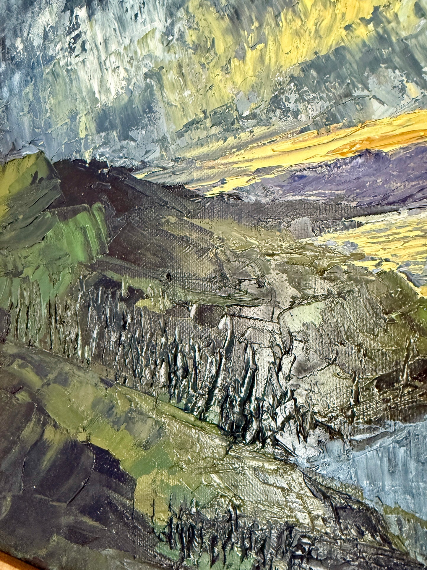 Landscape at Sunset Luminous Impasto Oil Painting in Gold Frame
