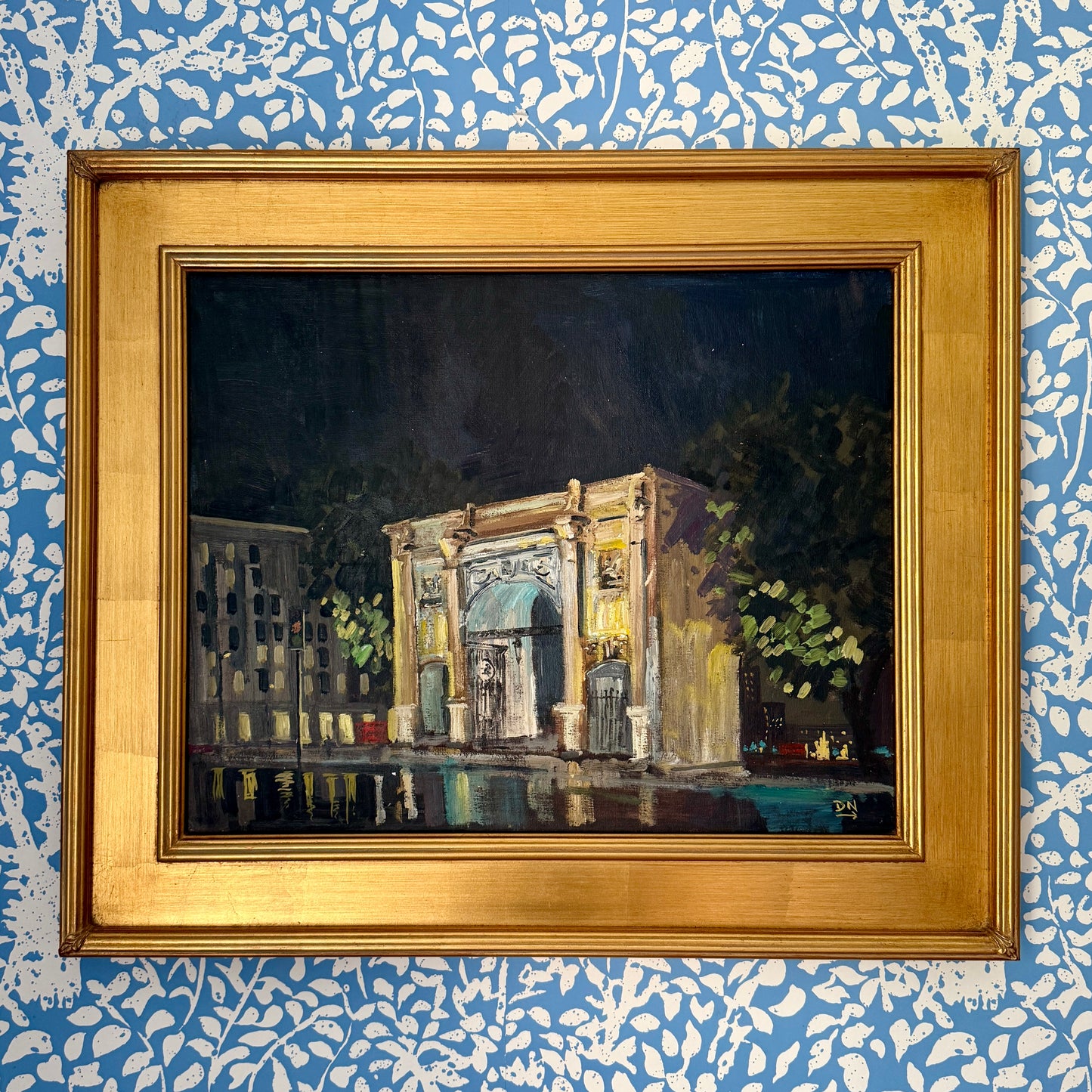 London England Marble Arch By Night Luminous Oil Painting in Gold Frame