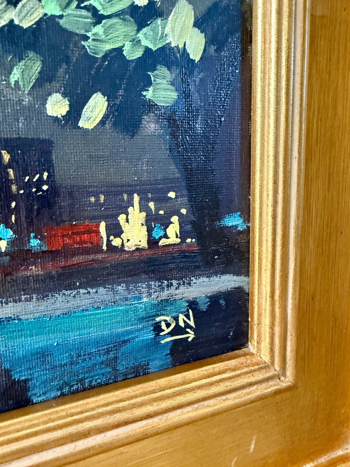 London England Marble Arch By Night Luminous Oil Painting in Gold Frame