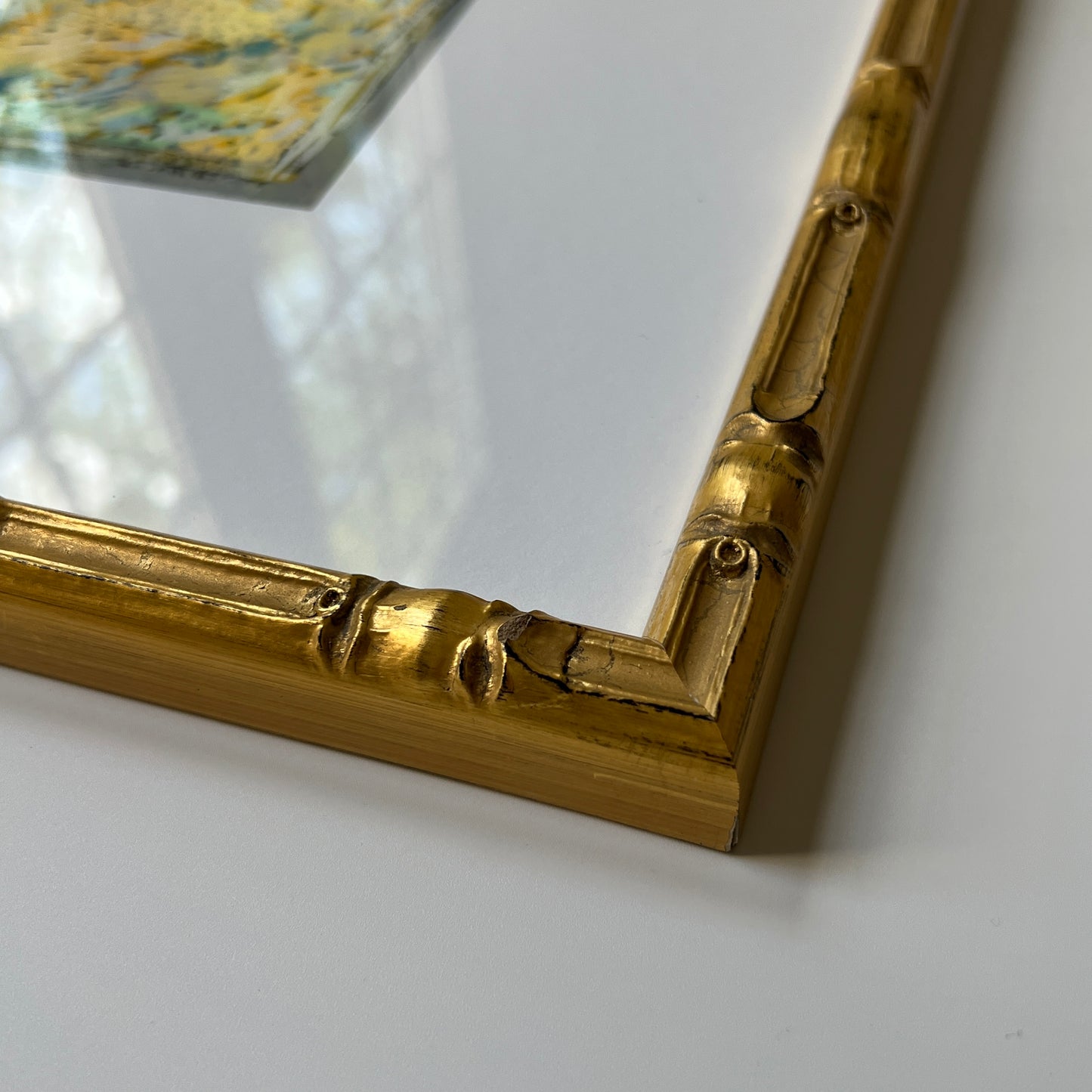Vintage Colorful Abstract Oil Painting #1 in Light Gold Bamboo Frame