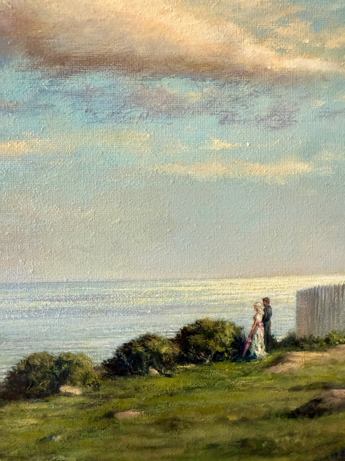 Frank Morton Pemaquid Point Lighthouse, Bristol, ME Oil Painting in Ornate Gold Frame