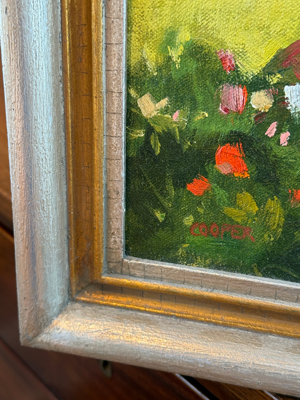 Edward Cooper Among the Flowers House Portrait Oil Painting in Silver and Gold Frame