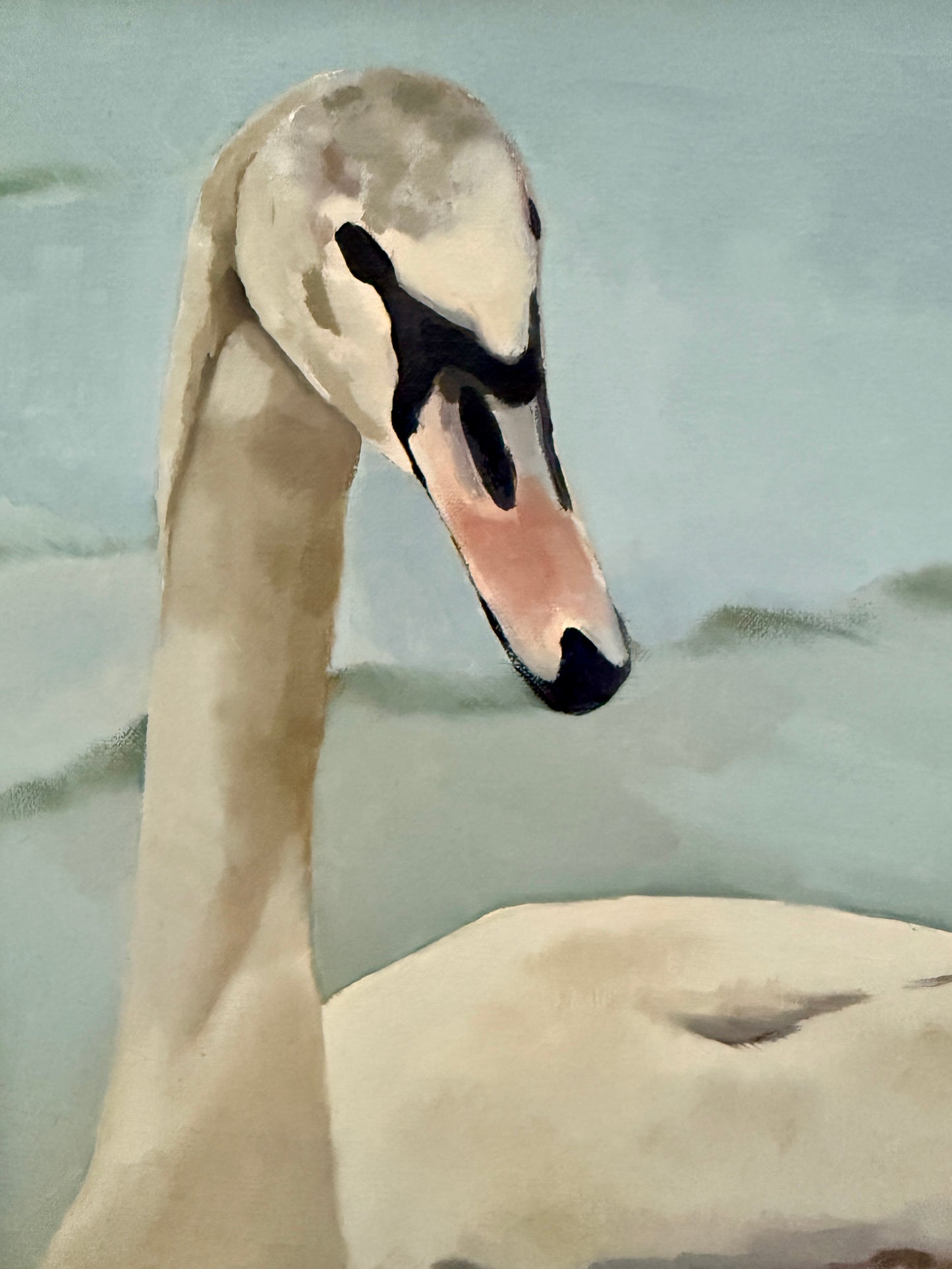 Lake Reverie Swan Portrait Oil Painting in Gold Frame