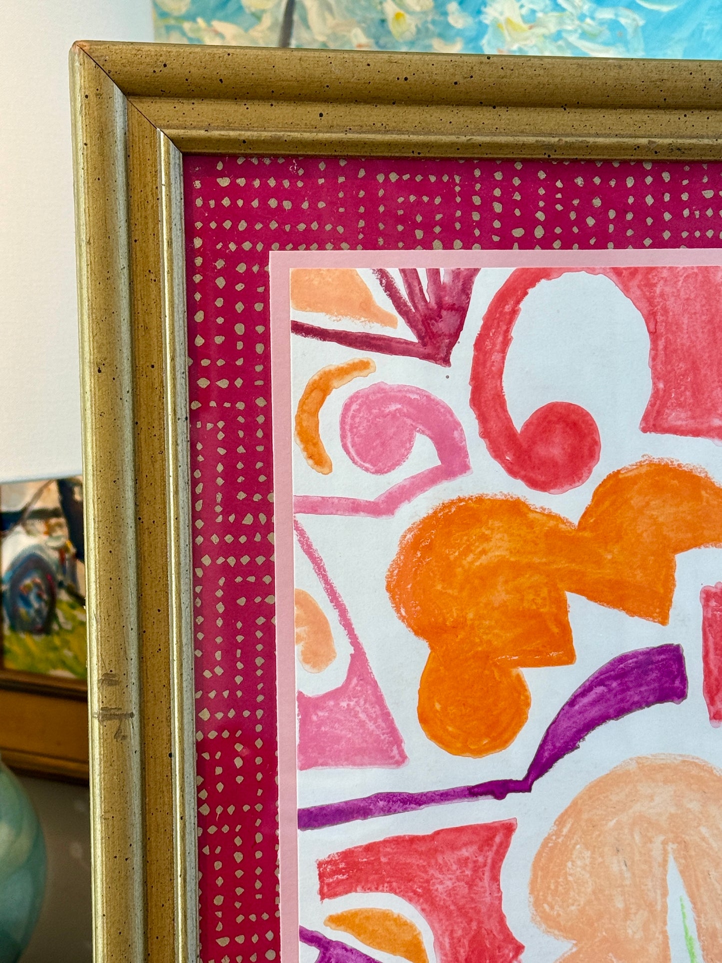 Peter Frederick Briscoe Snow Pink Abstract Watercolor Painting in Gold Frame