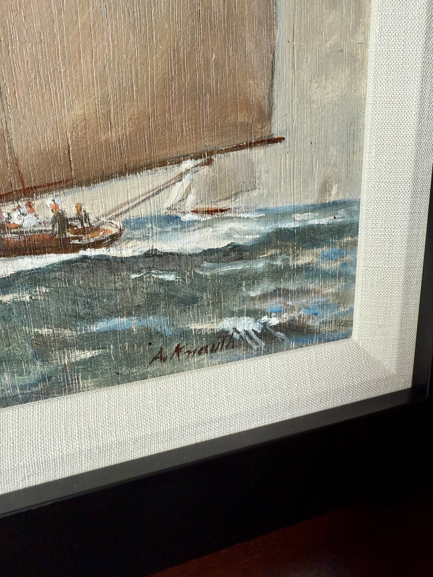 Arnold Whitman Knauth A Fair Wind Sailboat Portrait in Seascape Oil Painting in Black Frame