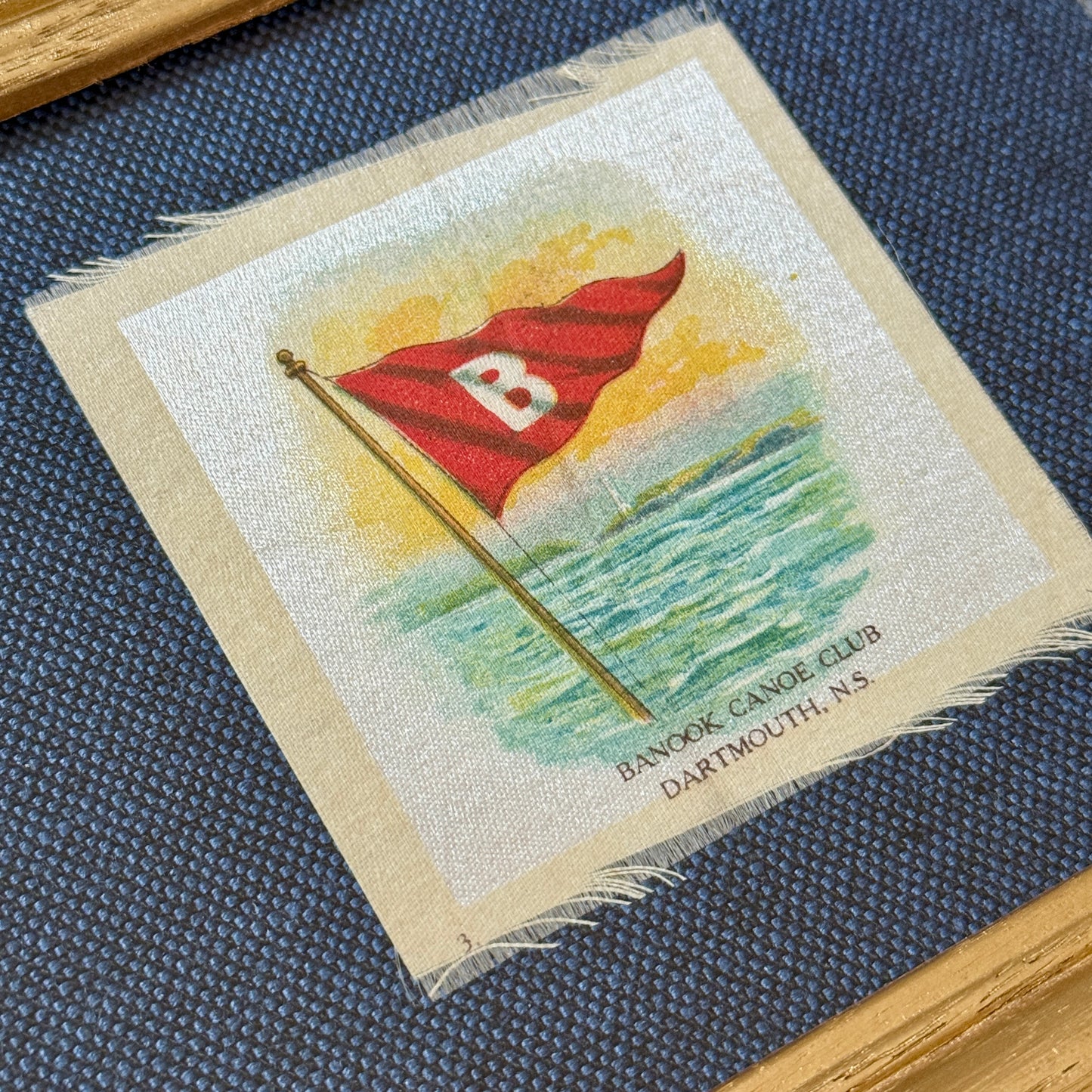 Set of 4 Antique Yacht Boating Club Silks on Navy Linen in Gold Frames (Set I)