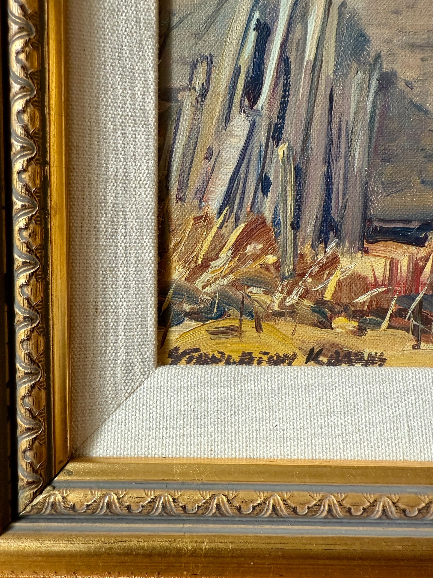 Stapleton Kearns Dan Harrison's Barn New England Farm Landscape with Sheep Oil Painting in Gold Frame
