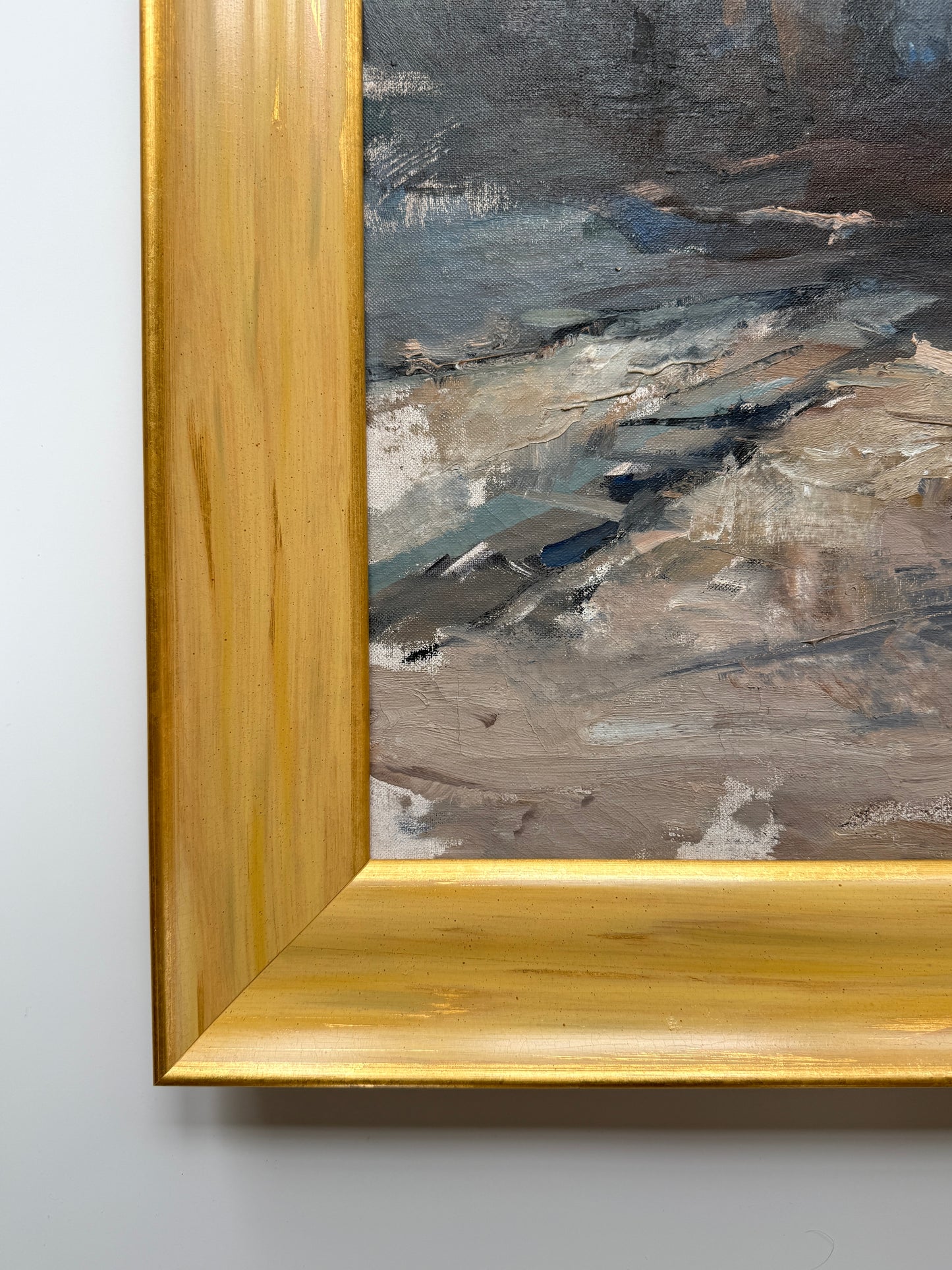 Marilyn Bendell Impressionist Coastal Cabana Florida Seascape in Gold Frame