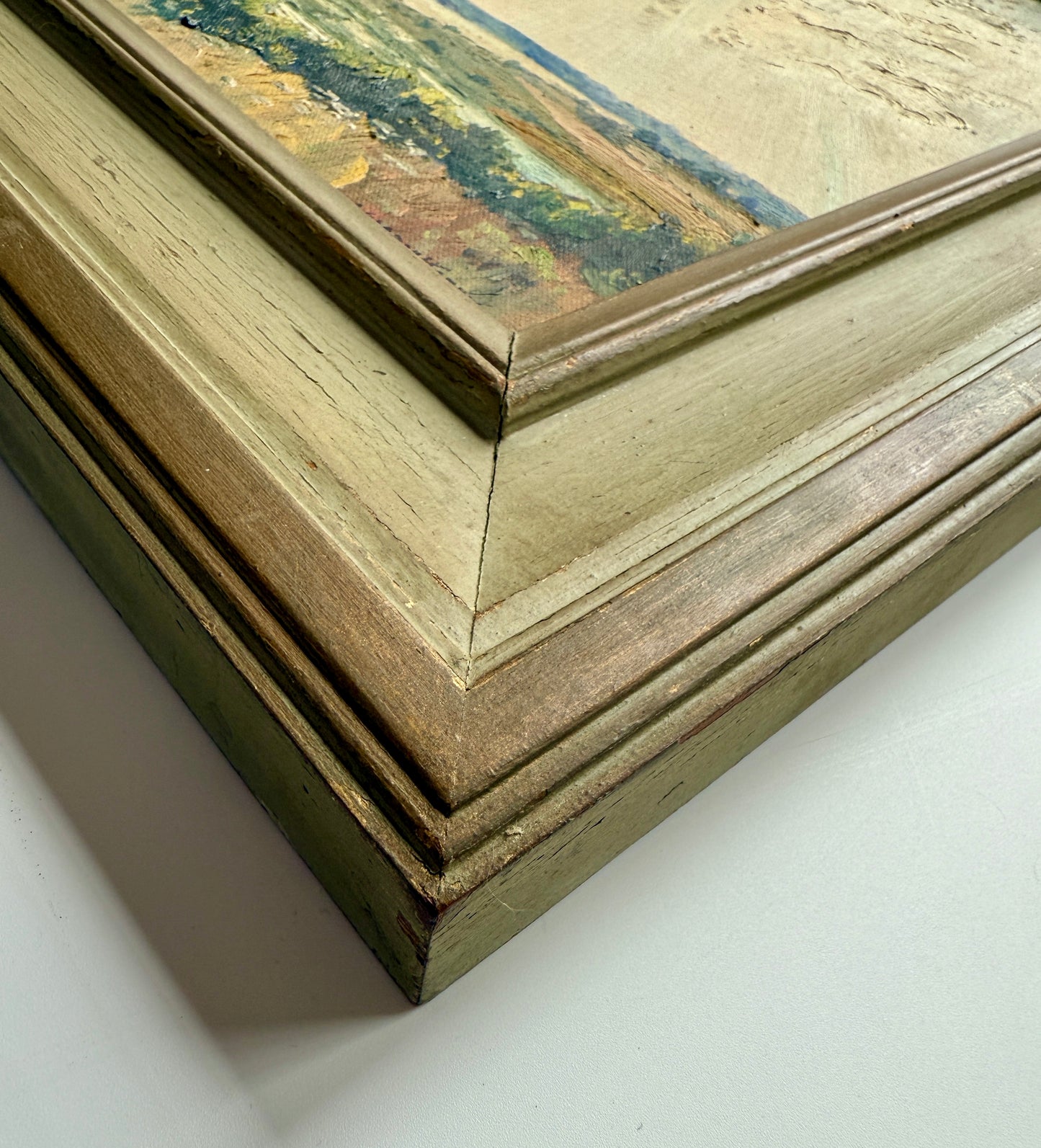 Charles Gordon Harris Rhode Island Sakonnet River Sunlit Landscape Oil Painting in Painted Frame