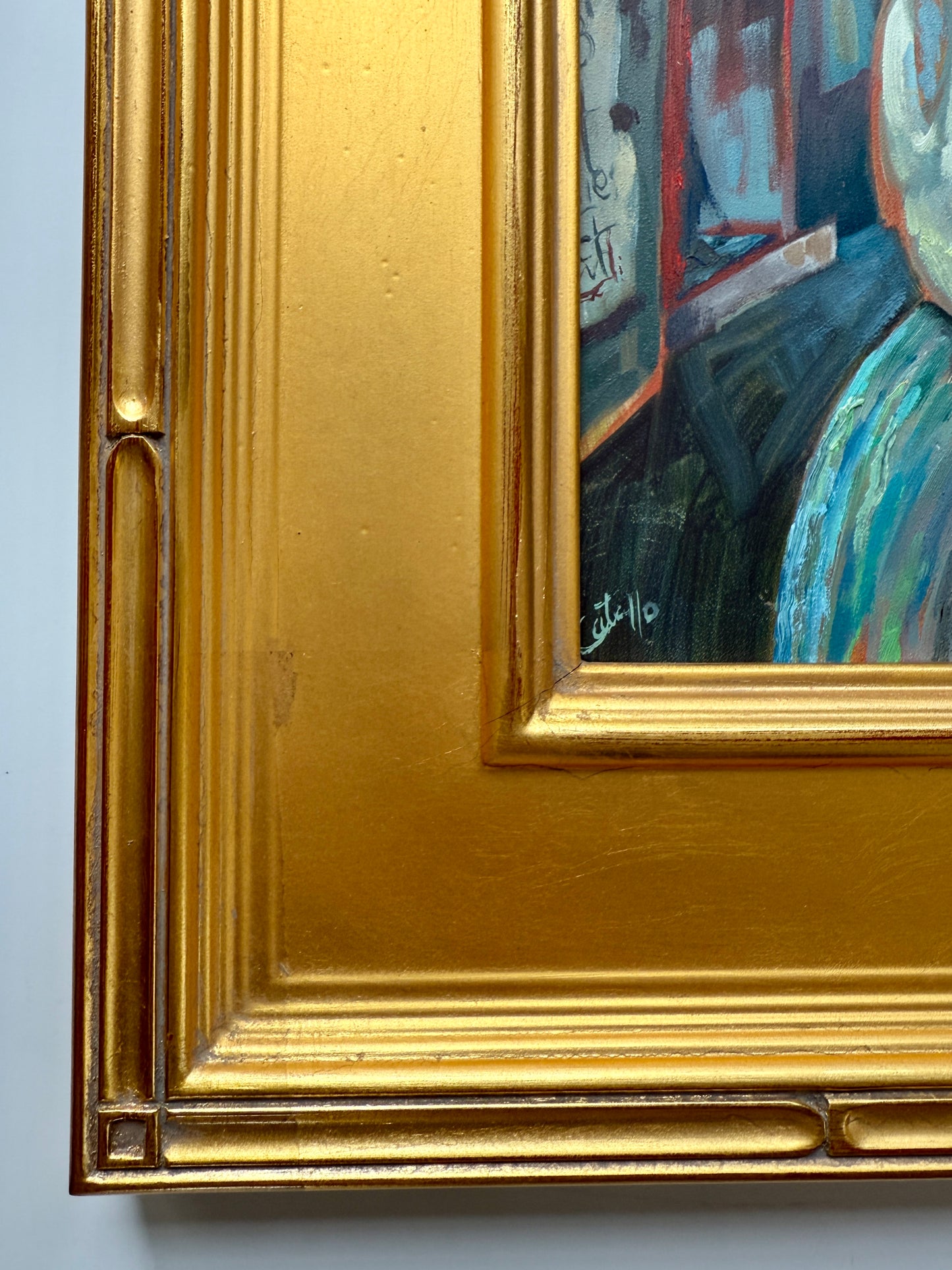 Nancy Catallo Portrait of a Woman in the Manner of Amedeo Modigliani Oil Painting in Gold Frame