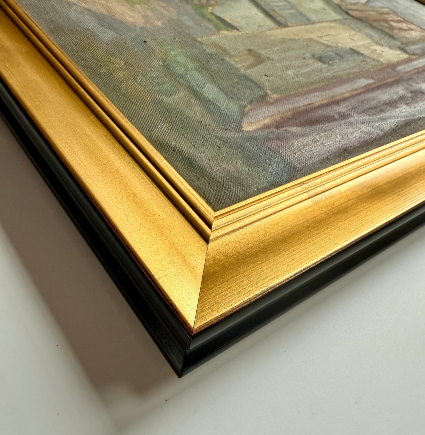 Tore Wideryd Colorful Houses Street Scene Oil Painting in Gold Frame