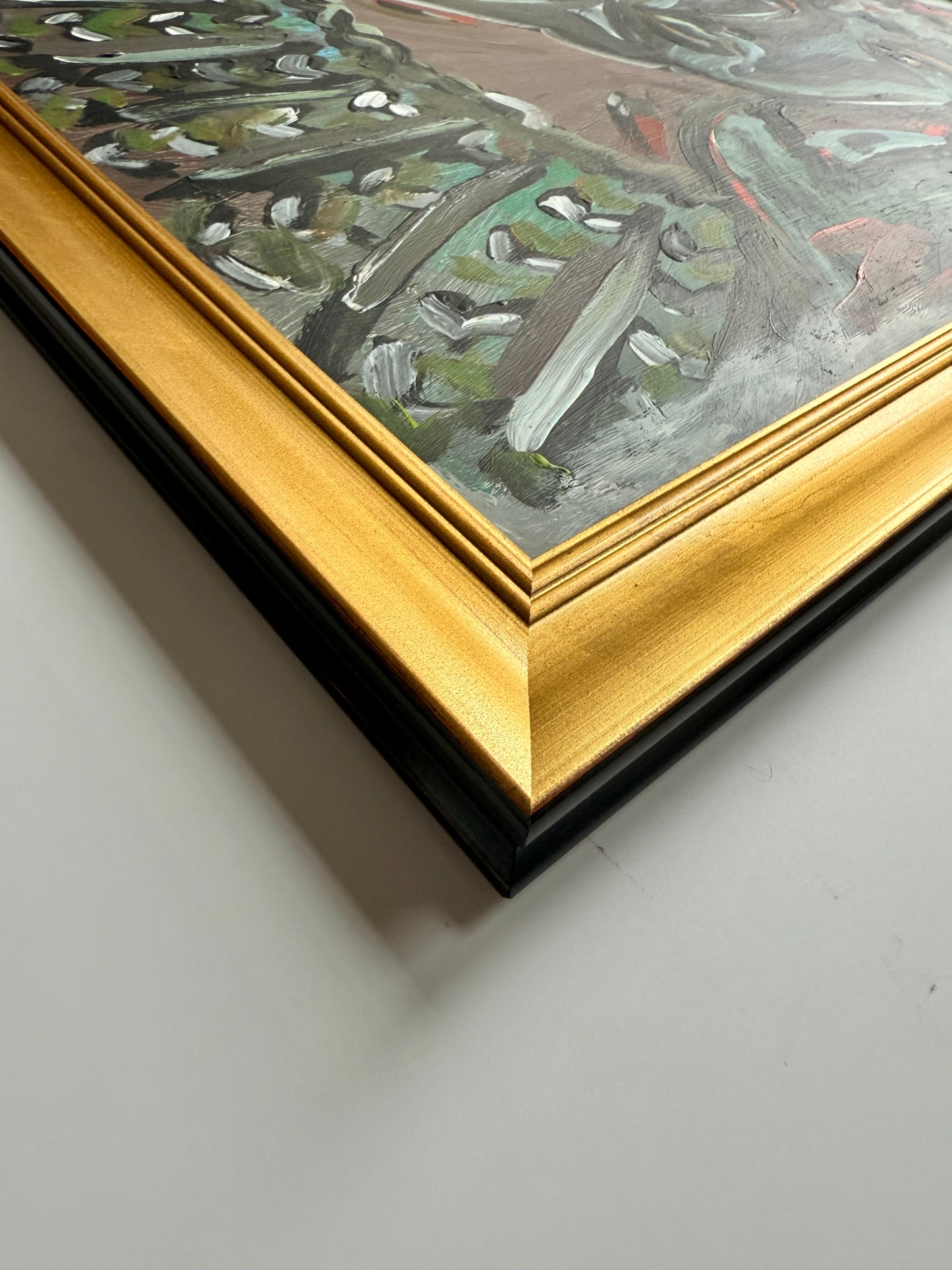 Vintage Expressionist Colorful Female Portrait Oil Painting in Gold Frame