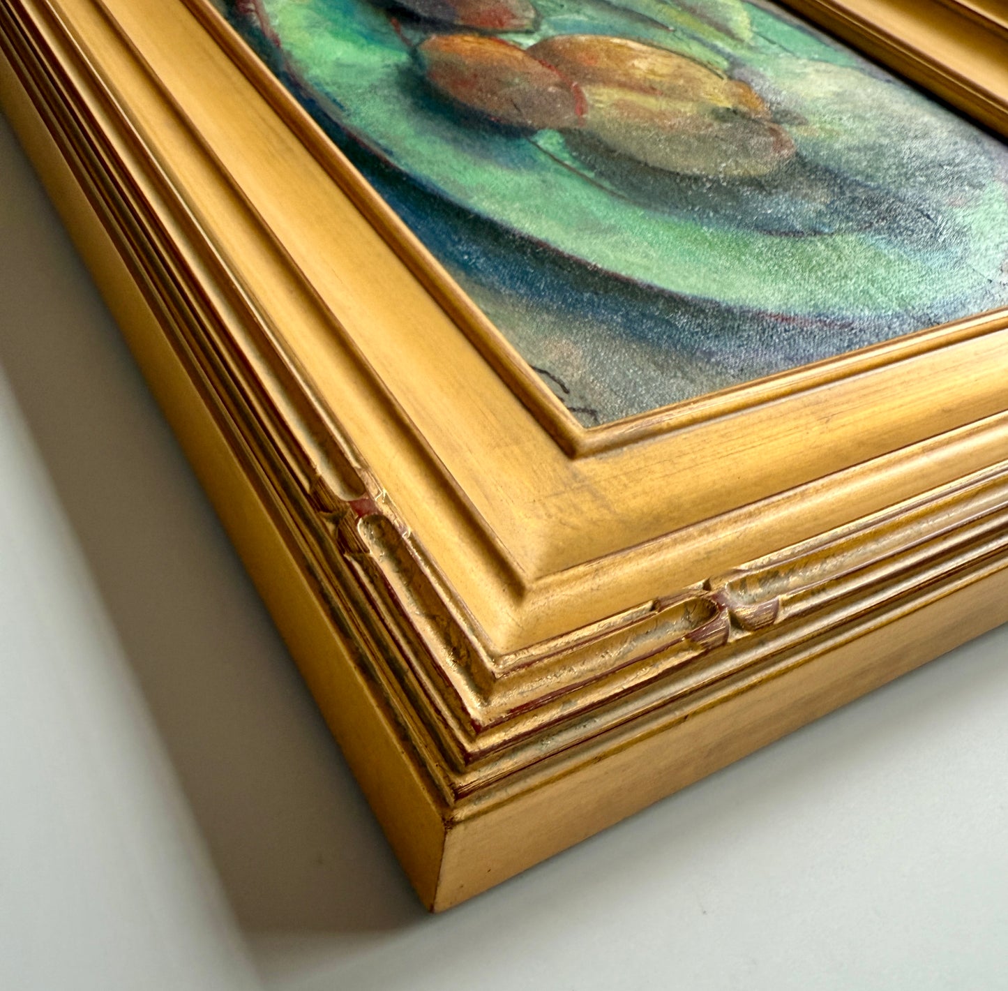 Nancy Catallo Root Vegetables in Green Bowl Still Life Oil Painting in Gold Frame