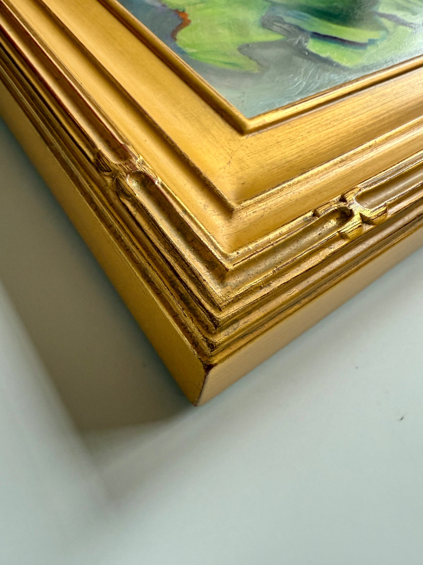 Nancy Catallo Lettuce Still Life Oil Painting in Gold Frame