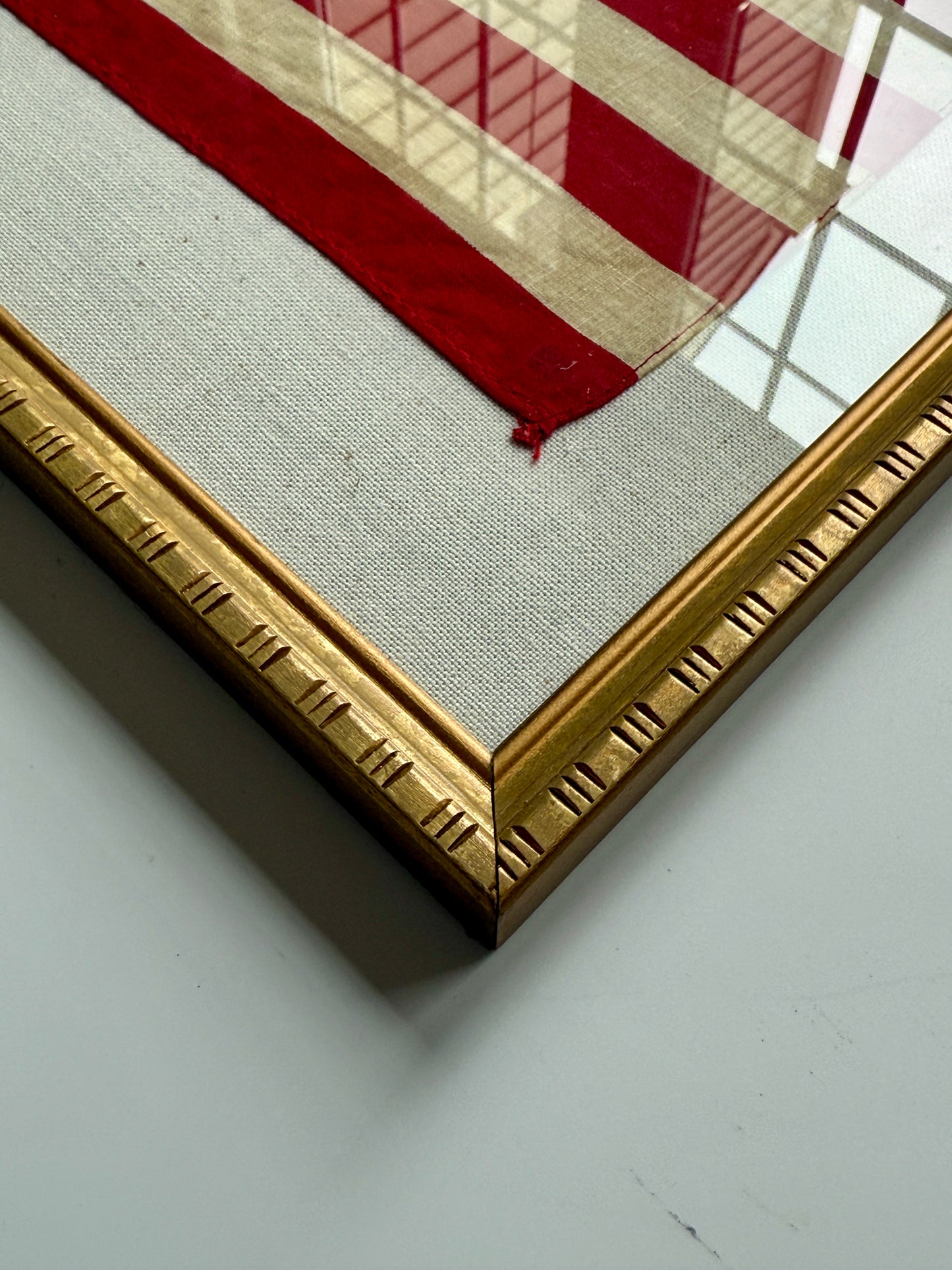 Vintage 50 Star American Flag on Ivory Duck Cloth in Gold Frame