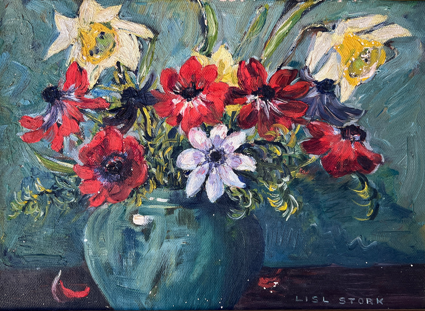 Lisl Stork Still Life of Flowers Oil Painting in Gold Frame