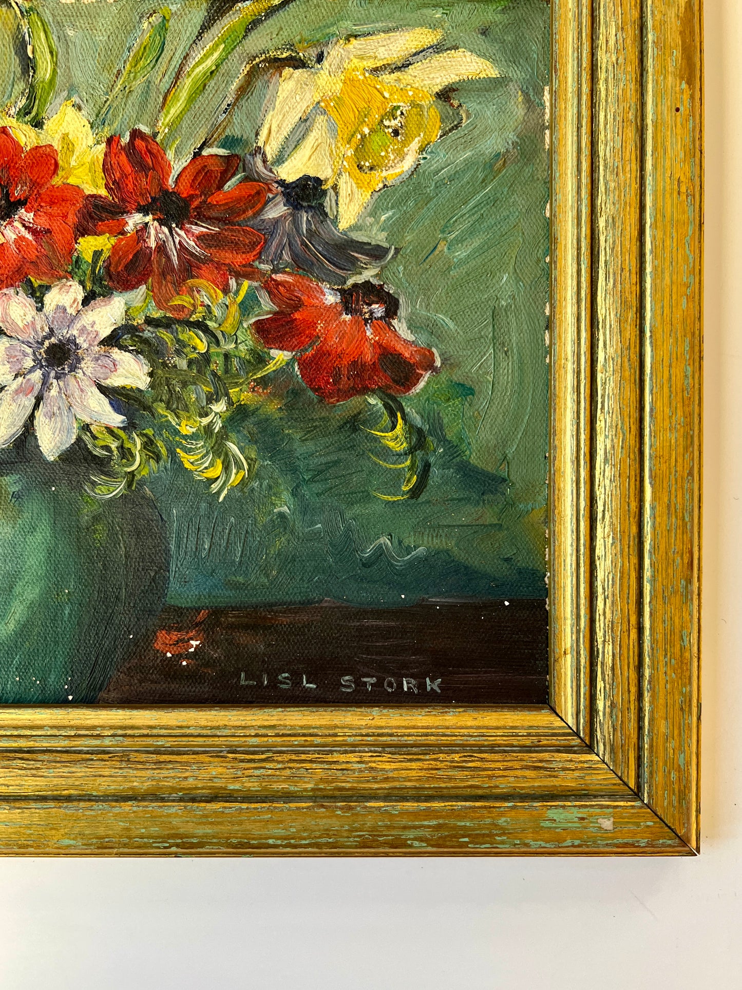 Lisl Stork Still Life of Flowers Oil Painting in Gold Frame