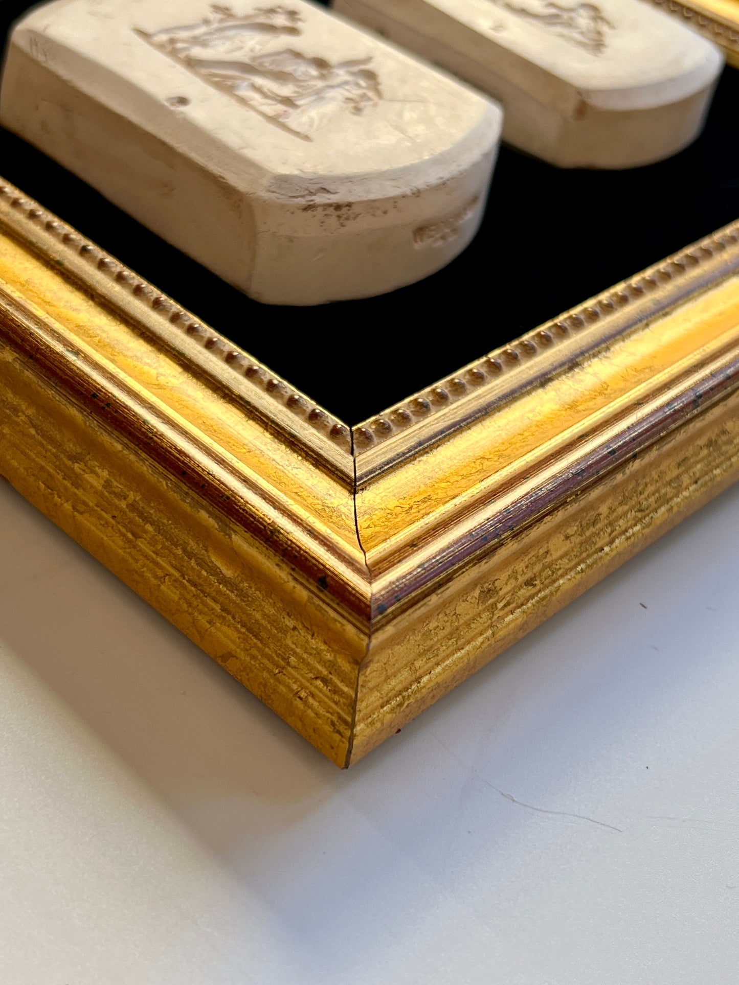 Wedgwood Antique Plaster Molds on Black Velvet in Gold Frame