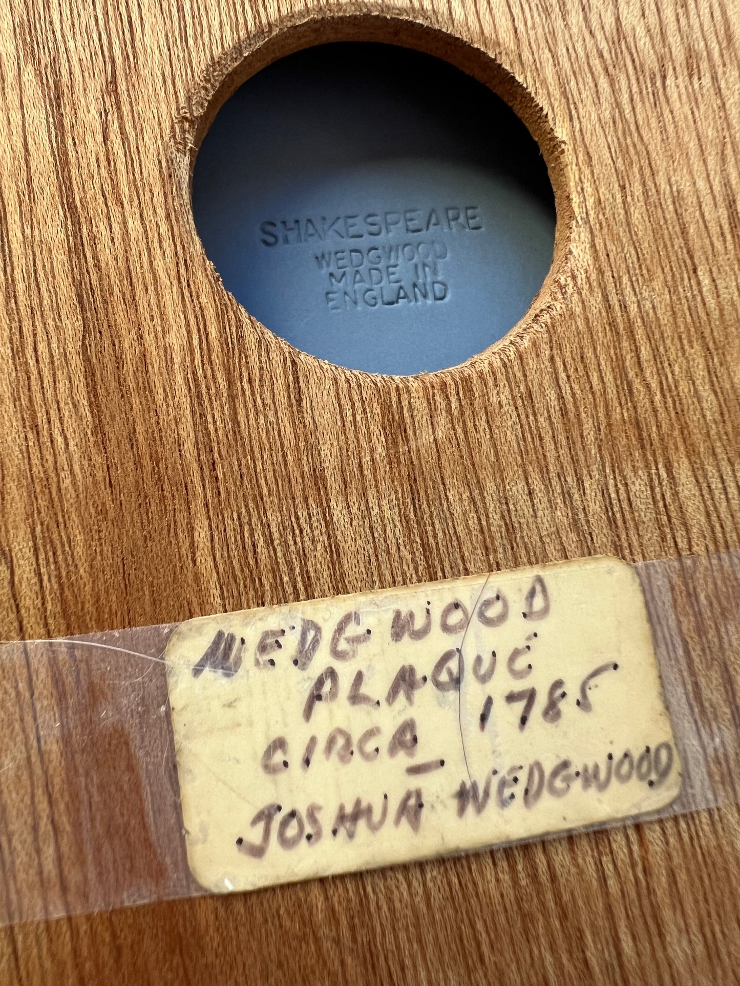 Wedgwood Portrait Medallion of William Shakespeare Mounted on Brown Velvet in Gold Frame