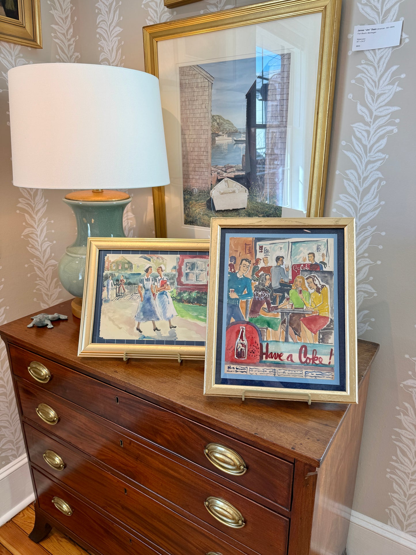 Victoria Donohue Nurses Walking Watercolor Painting in Gold Frame
