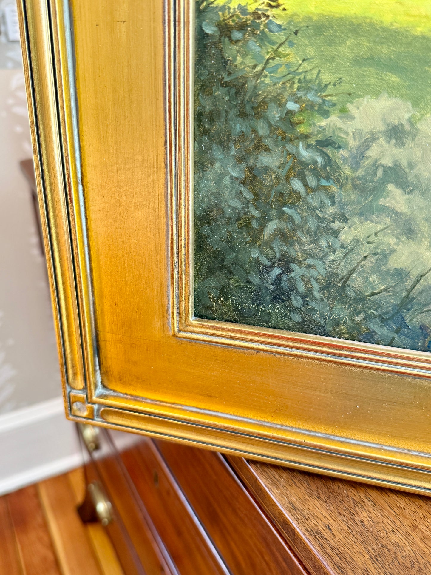 Anthony R. Thompson Seaside Cottage Coastal Landscape Oil Painting in Gold Frame