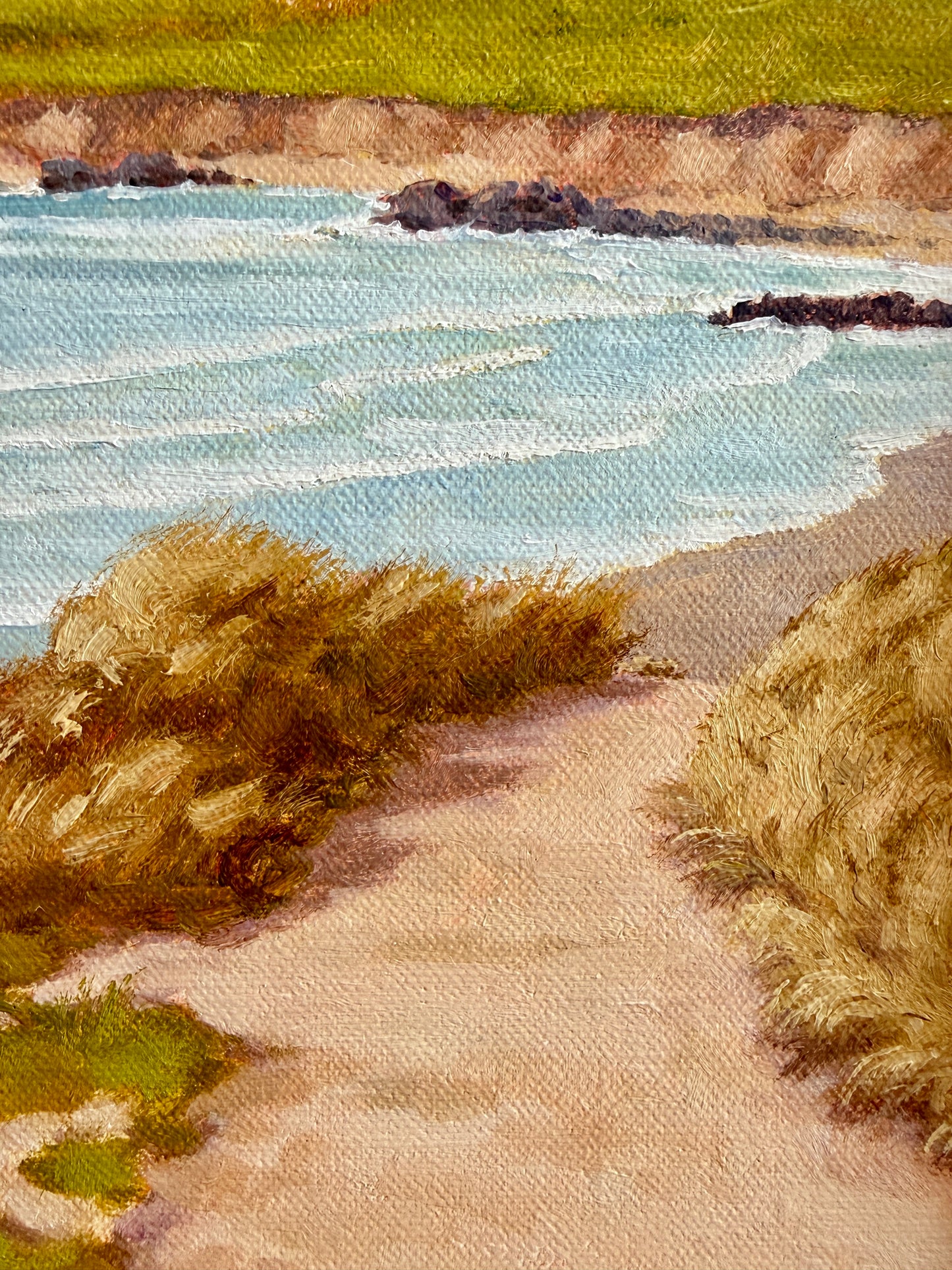 Anthony R. Thompson West Cornwall Coastal Landscape Oil Painting in Gold Frame