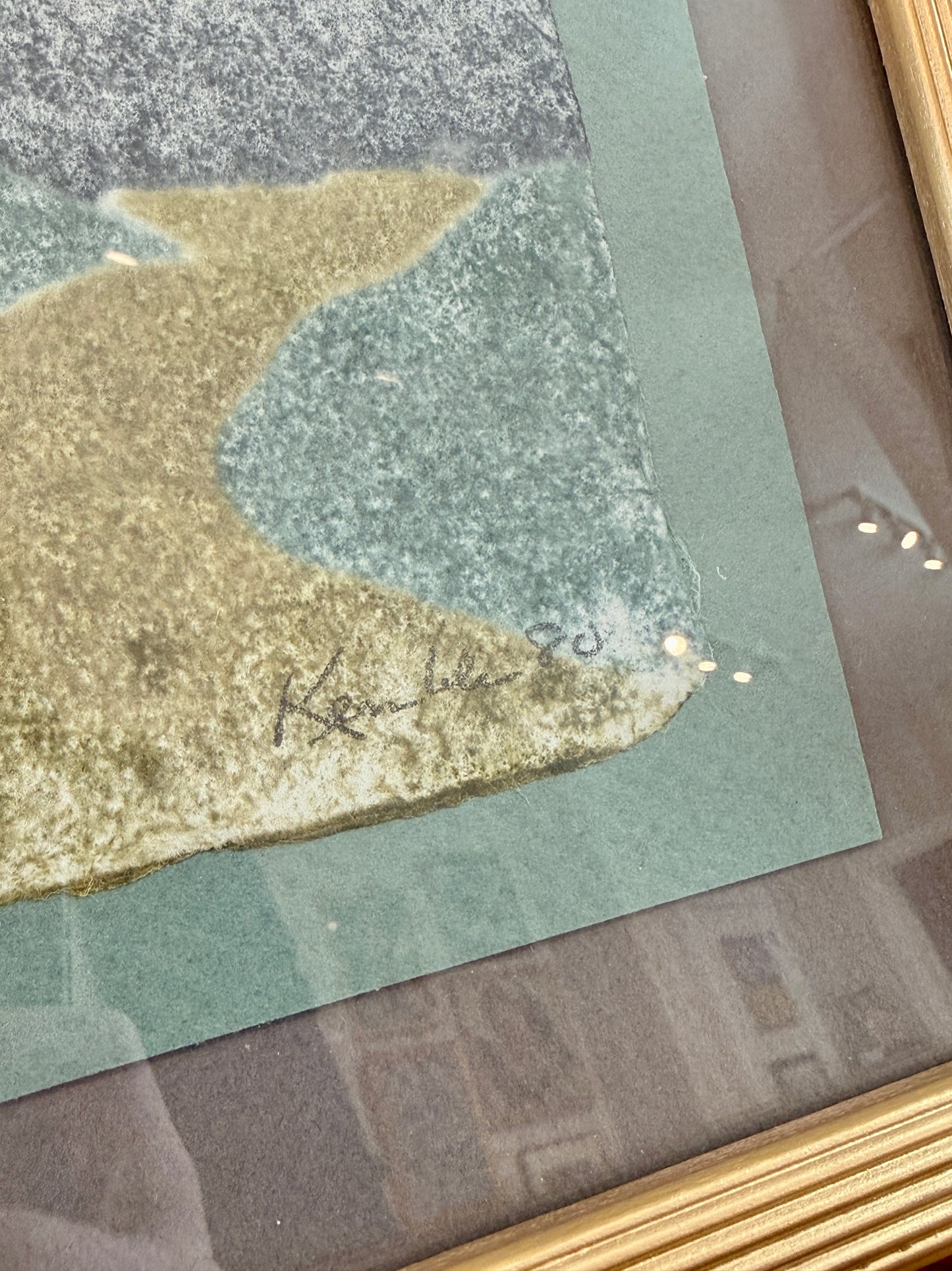 Richard Kemble Nantucket Coast Woodcut in Gold Frame