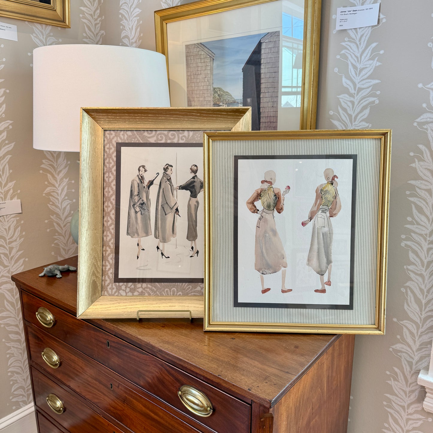 Catherine Figart Vogue Watercolor Fashion Illustration on Cowtan and Tout in Gold Frame