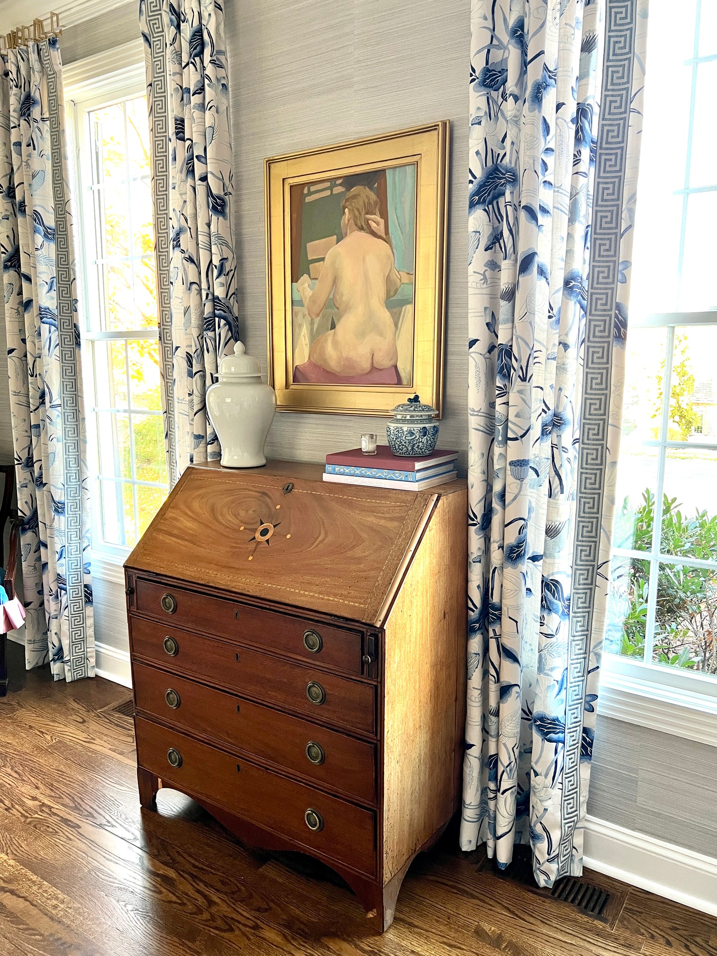 Vintage Eleanor Meyer Nude Female Portrait Oil Painting in Gold Frame