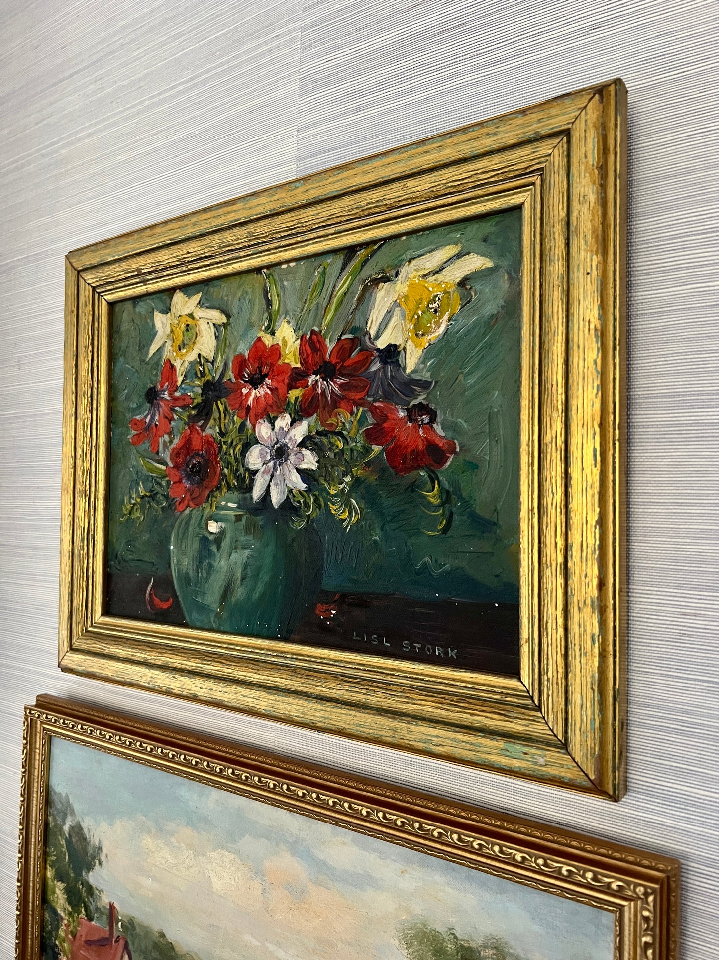 Lisl Stork Still Life of Flowers Oil Painting in Gold Frame