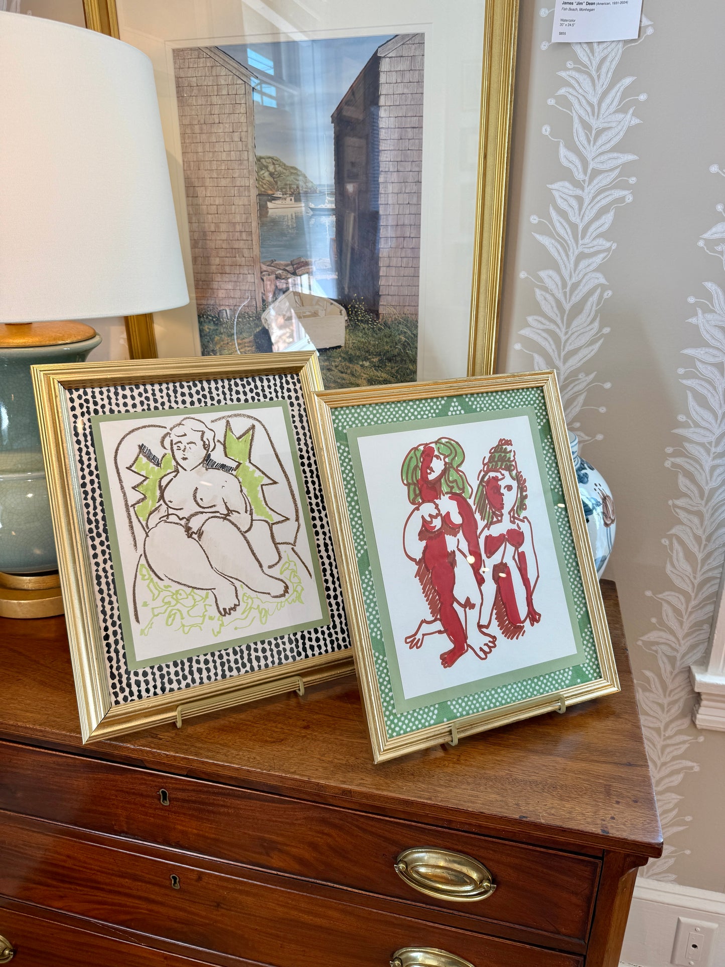 In the Manner of Andy Warhol Mixed Media Cherub Portrait in Gold Frame