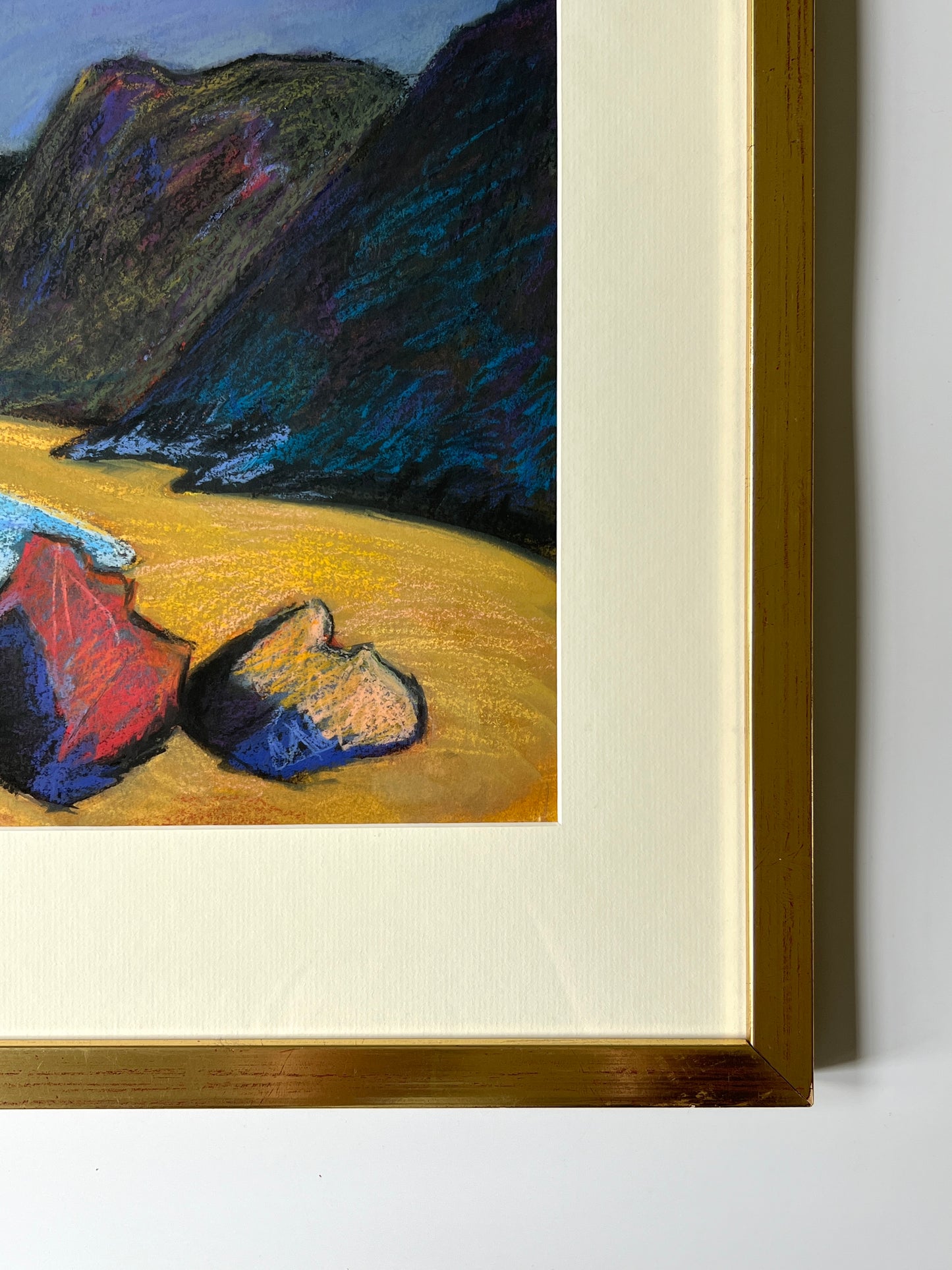 Grace's Cove Block Island, RI Modernist Pastel Beach Landscape in Gold Frame