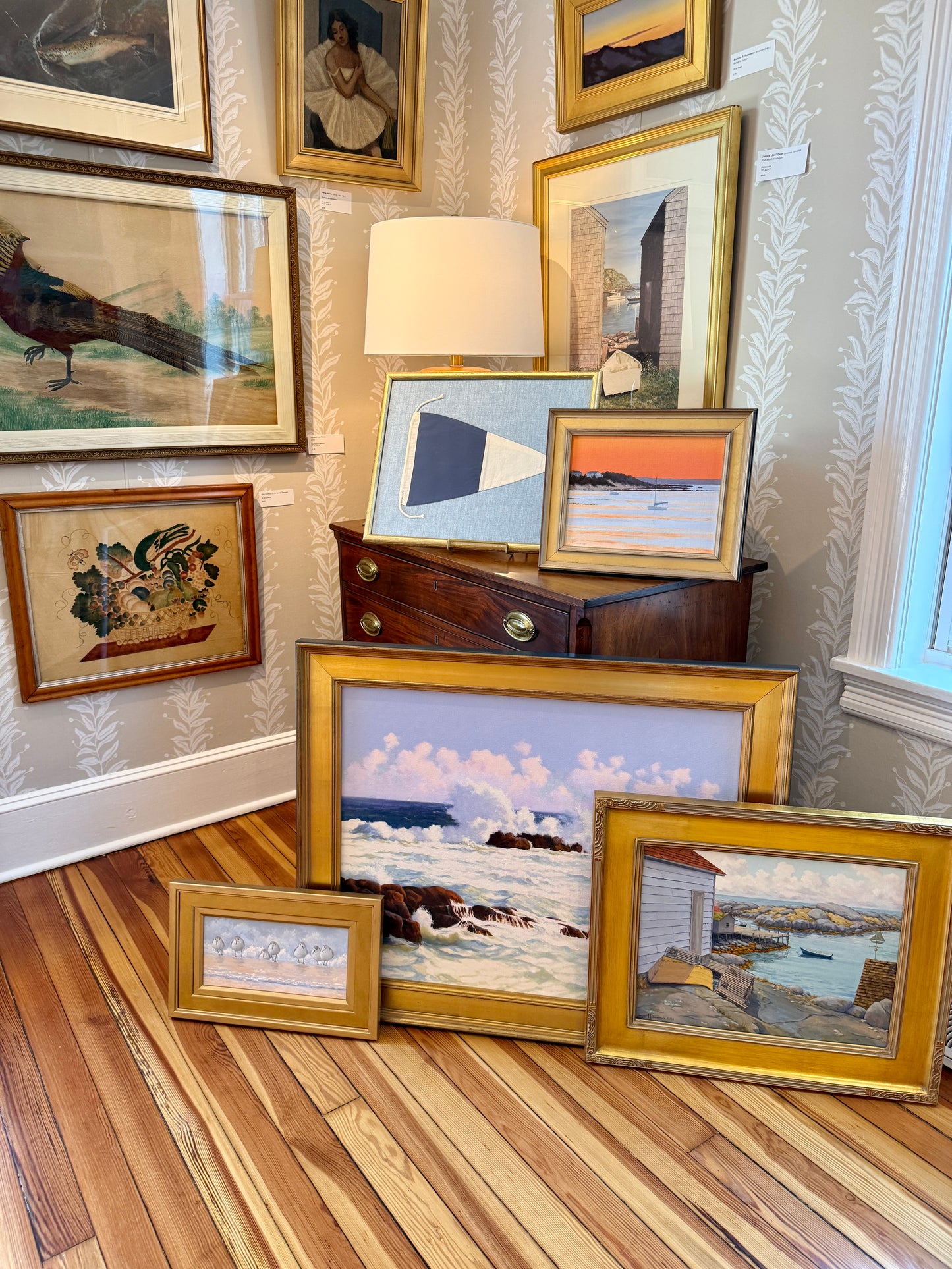 Anthony R. Thompson Surf at Monhegan (Maine) Seascape Oil Painting in Gold Frame