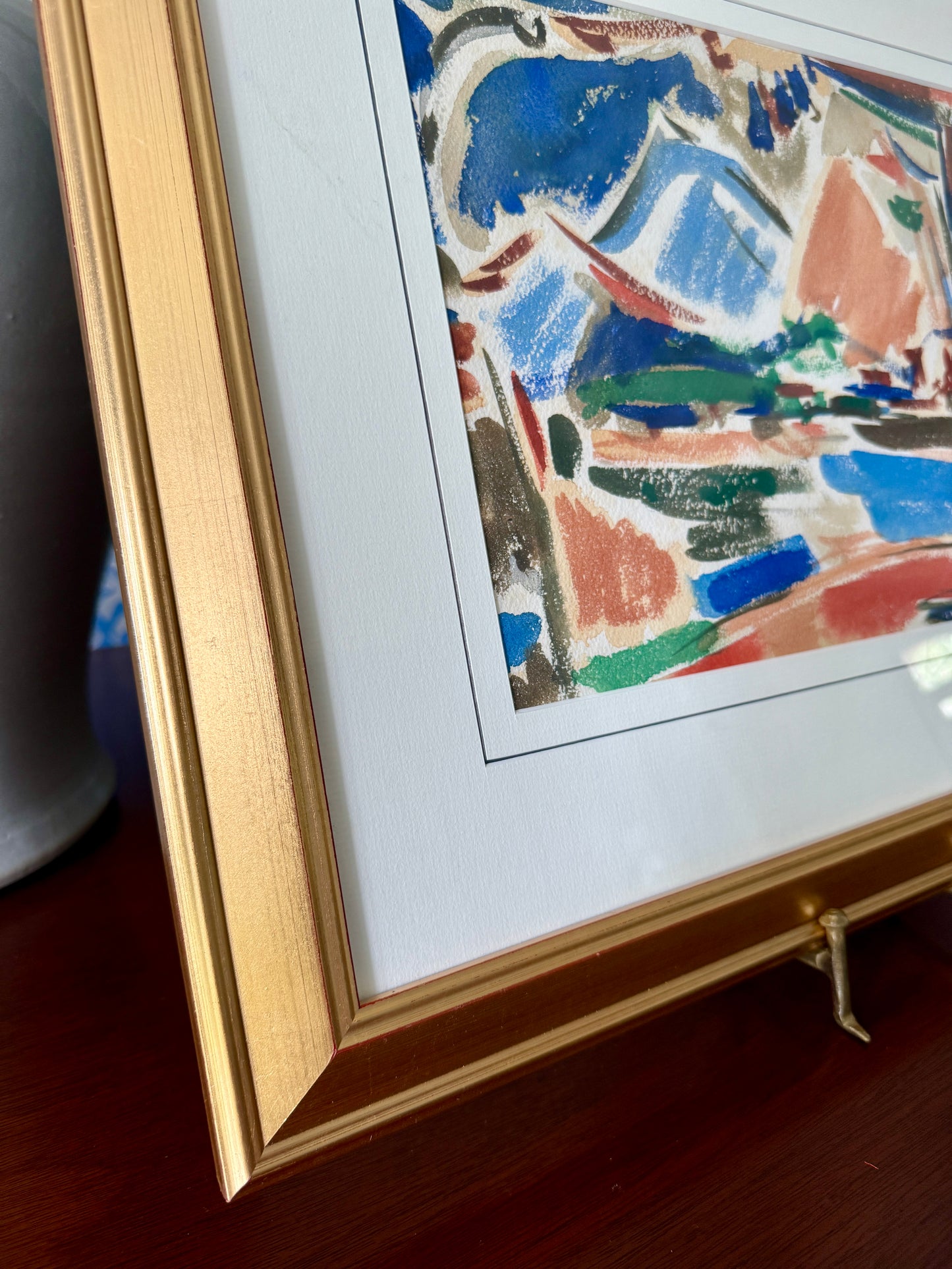 Richard Derby Tucker Abstract Composition Watercolor Painting in Gold Frame