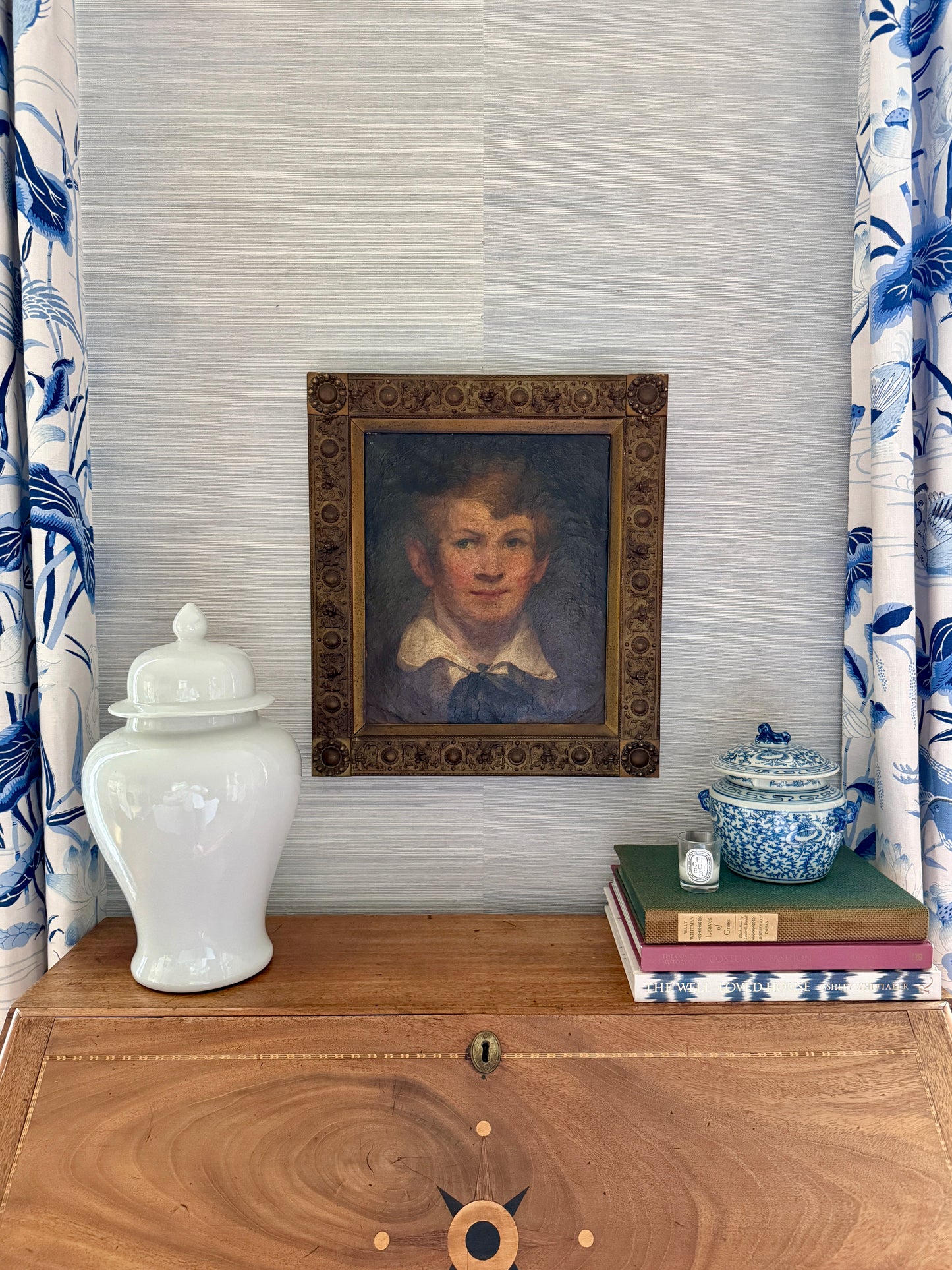 Antique Portrait of a Boy Oil Painting in Ornate Gilded Frame