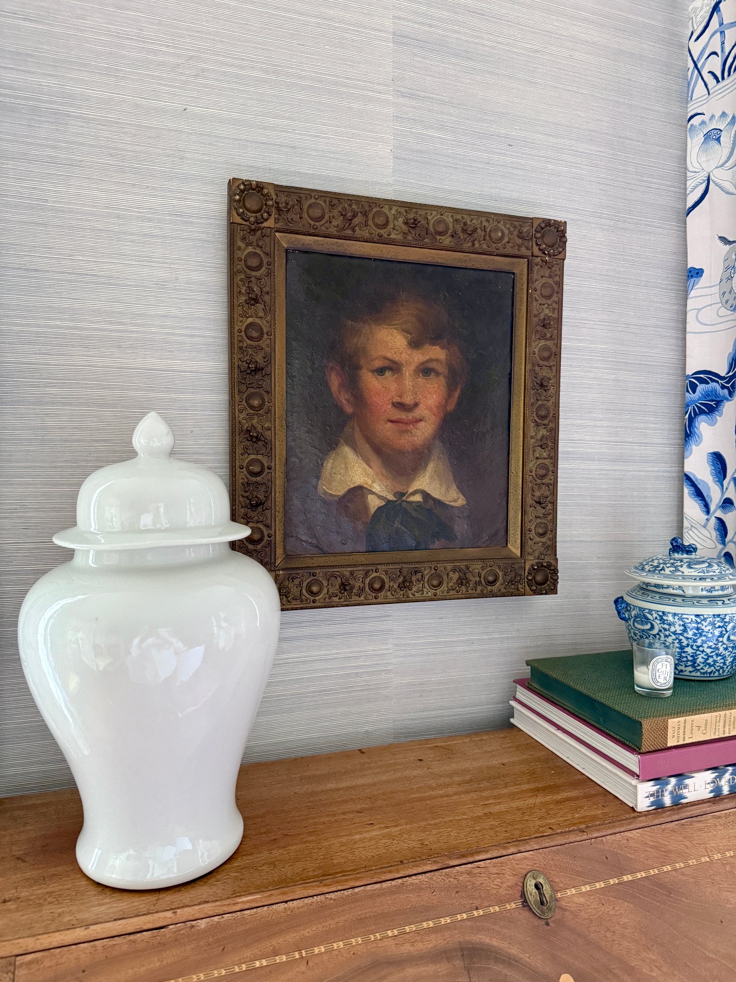 Antique Portrait of a Boy Oil Painting in Ornate Gilded Frame