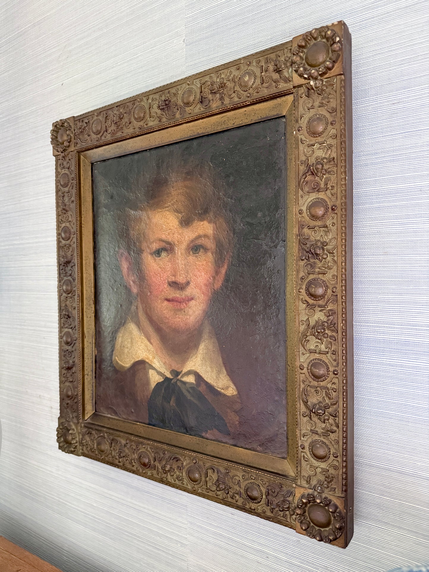Antique Portrait of a Boy Oil Painting in Ornate Gilded Frame