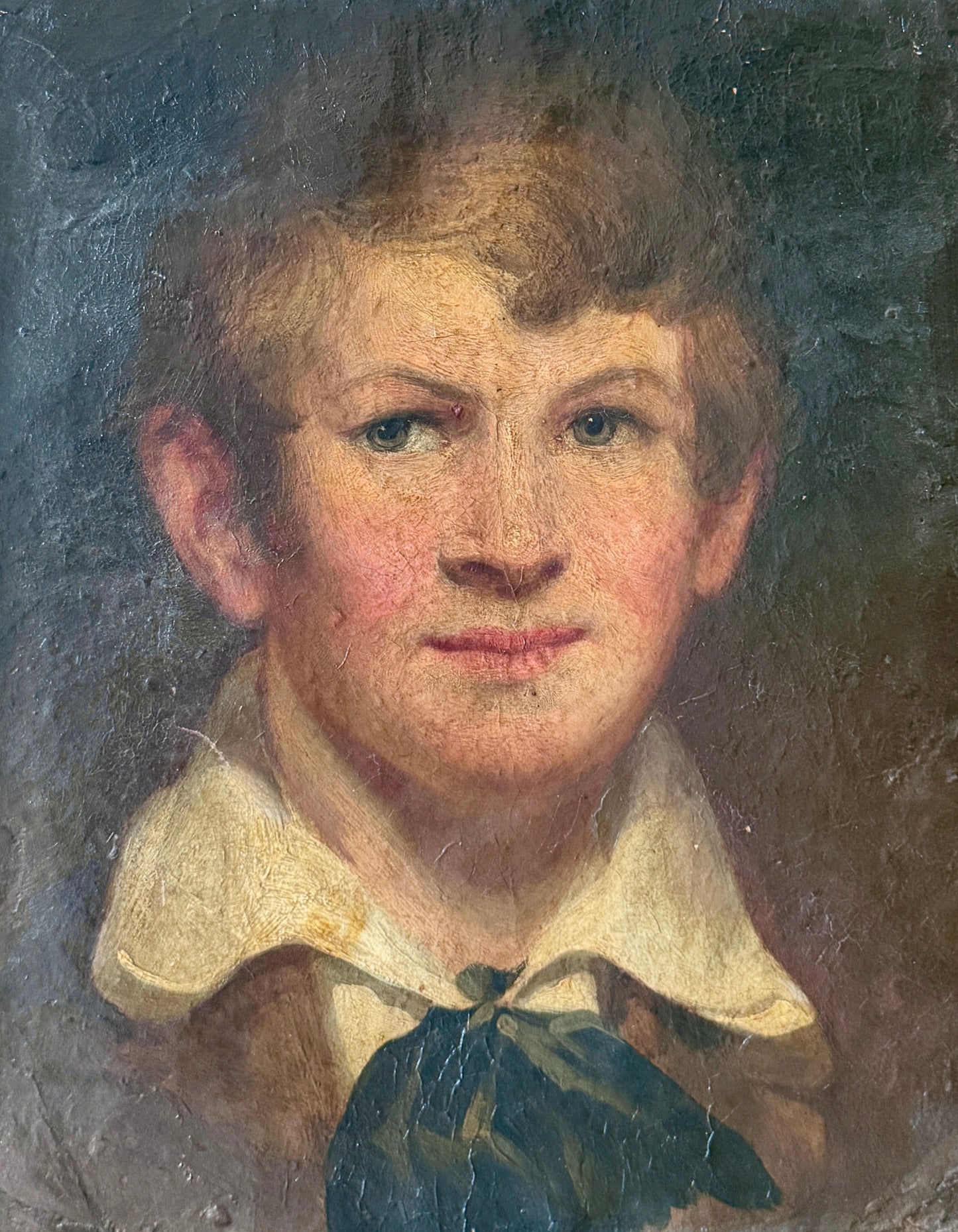 Antique Portrait of a Boy Oil Painting in Ornate Gilded Frame