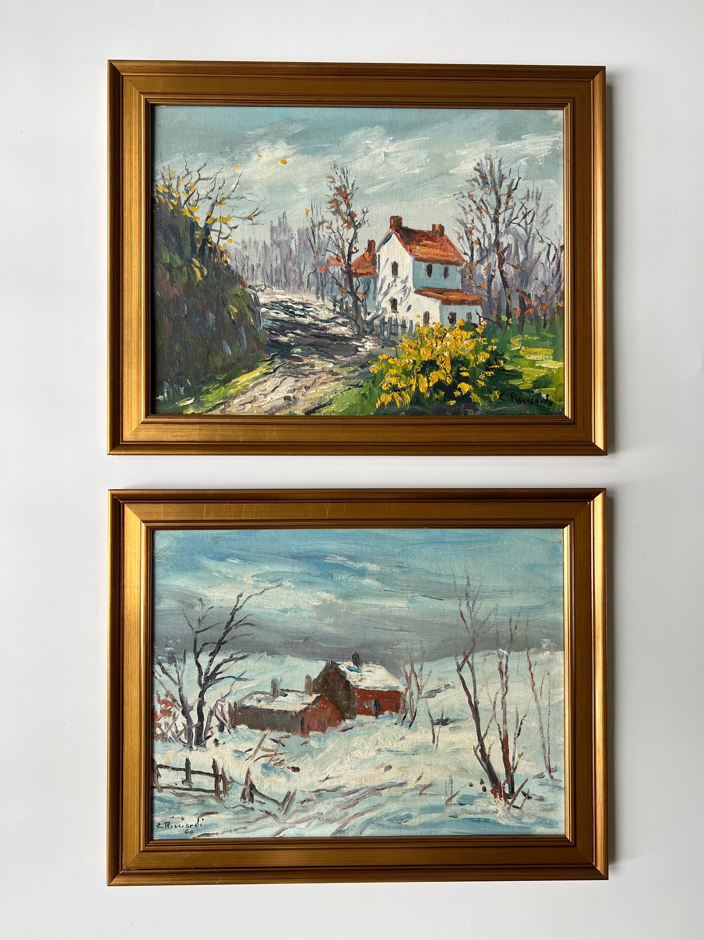 Cesare Ricciardi (American, 1892-1973) Impressionist Farmhouse Landscape Oil Painting in Gold Frame
