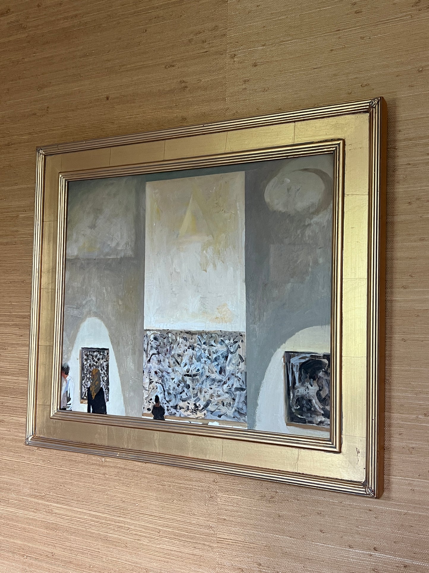 Contemporary Jimmy Bellew "Distraction at the Museum" Modern Oil Painting in Gold Frame