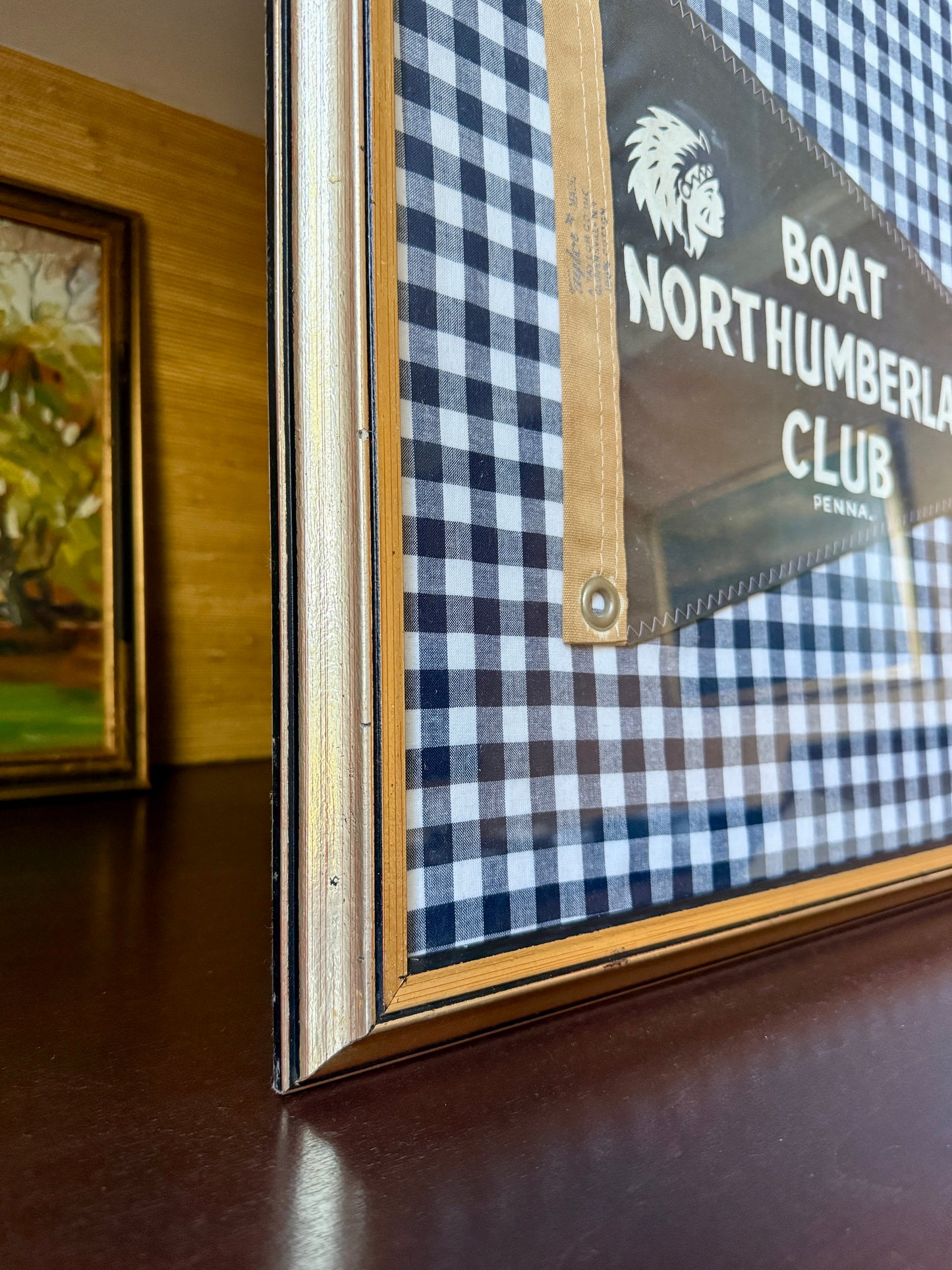Vintage Northumberland Boat Club Burgee on Navy Gingham in Vintage Gold Frame